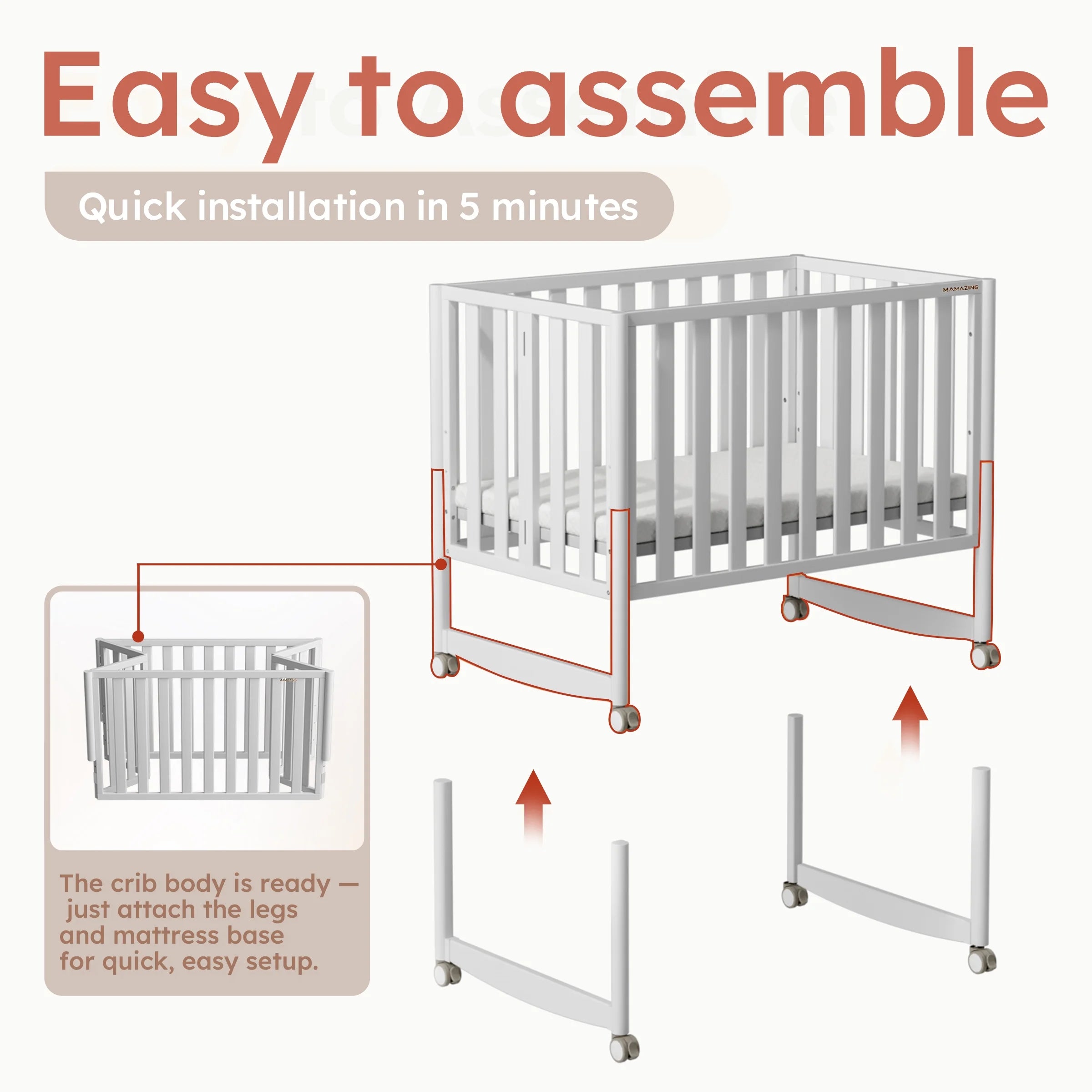 7-In-1 Convertible Baby Crib with Mattress, 4 Adjustable Heights Pinewood Foldable Infant Cradle Converts to Twin Bed Playpen Mini Sofa