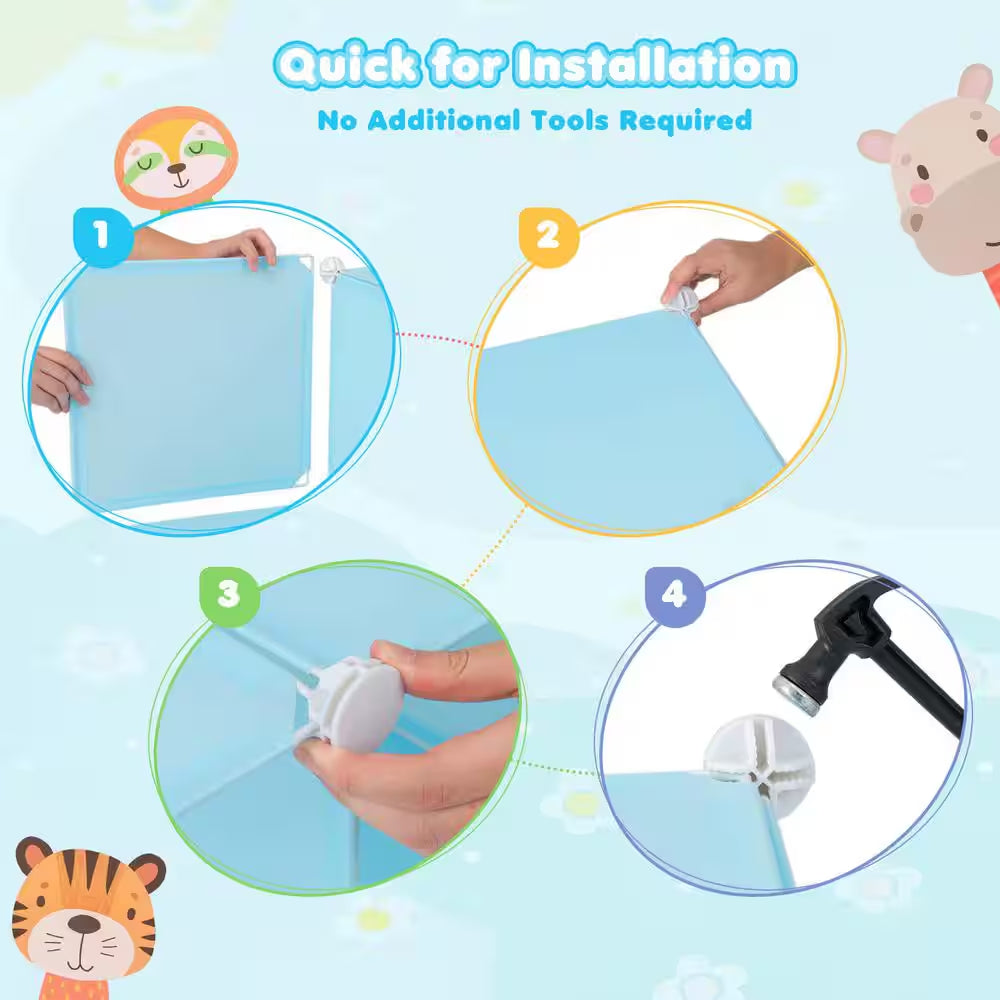 12-Cube Kids Wardrobe Baby Dresser Bedroom Armoire Clothes Hanging Closet with Door Blue