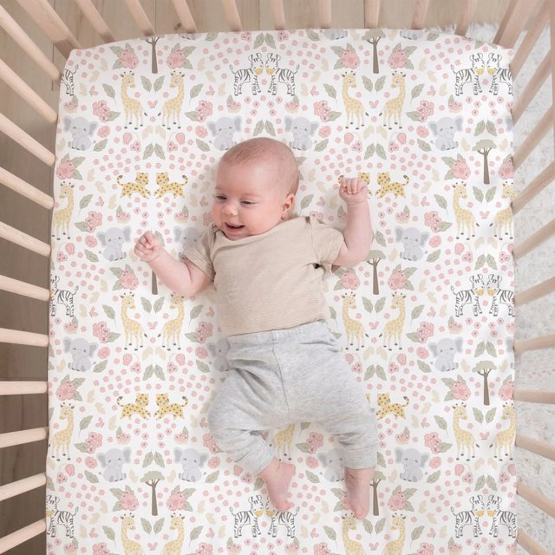 Pink and Grey Wildest Dreams Crib Bedding Set for Baby Girls, 3 Piece Nursery Set