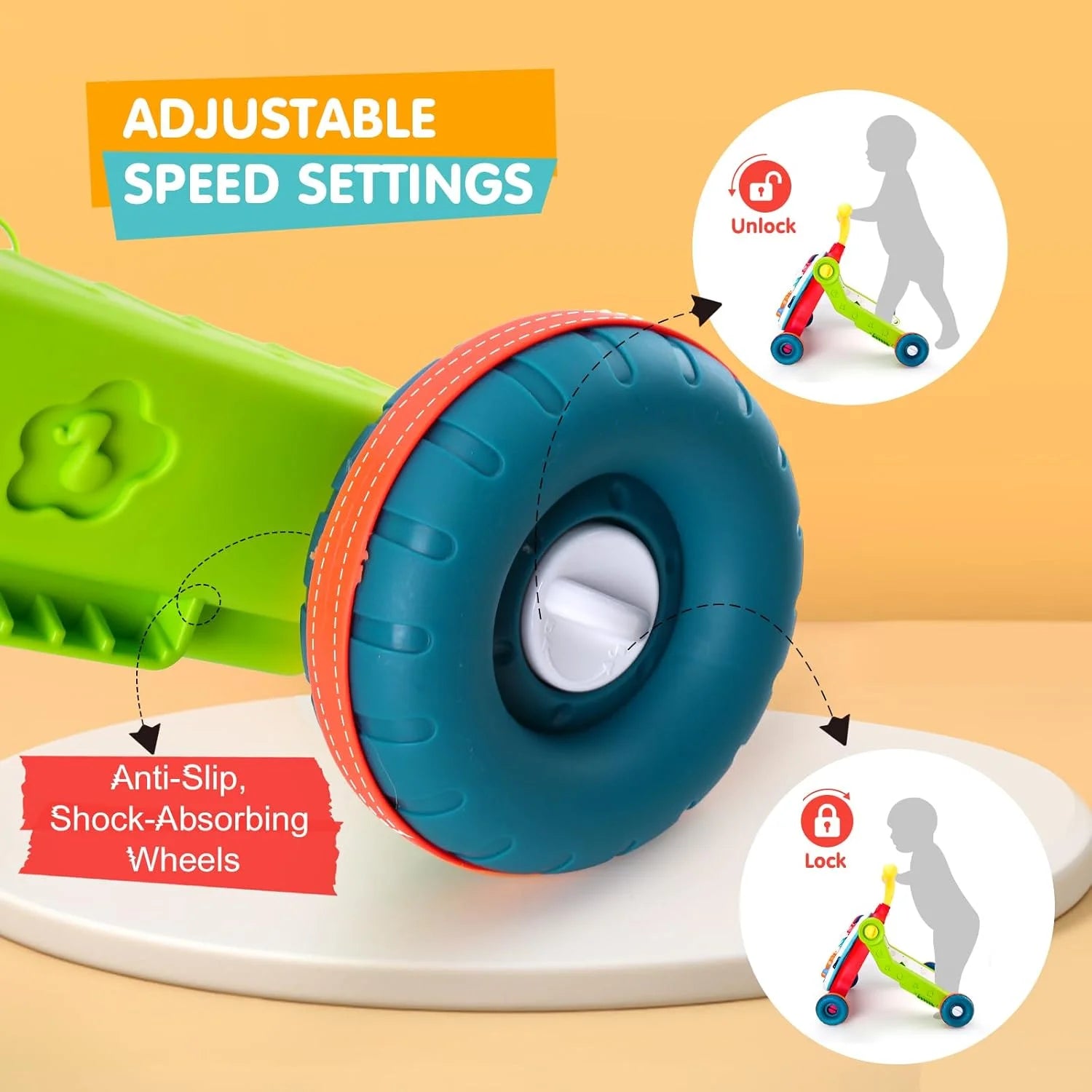 5-In-1 Baby Walker, Adjustable Height Push Walker with Wheels, Sit to Stand Infant Learning Toy for Boys Girls, Red