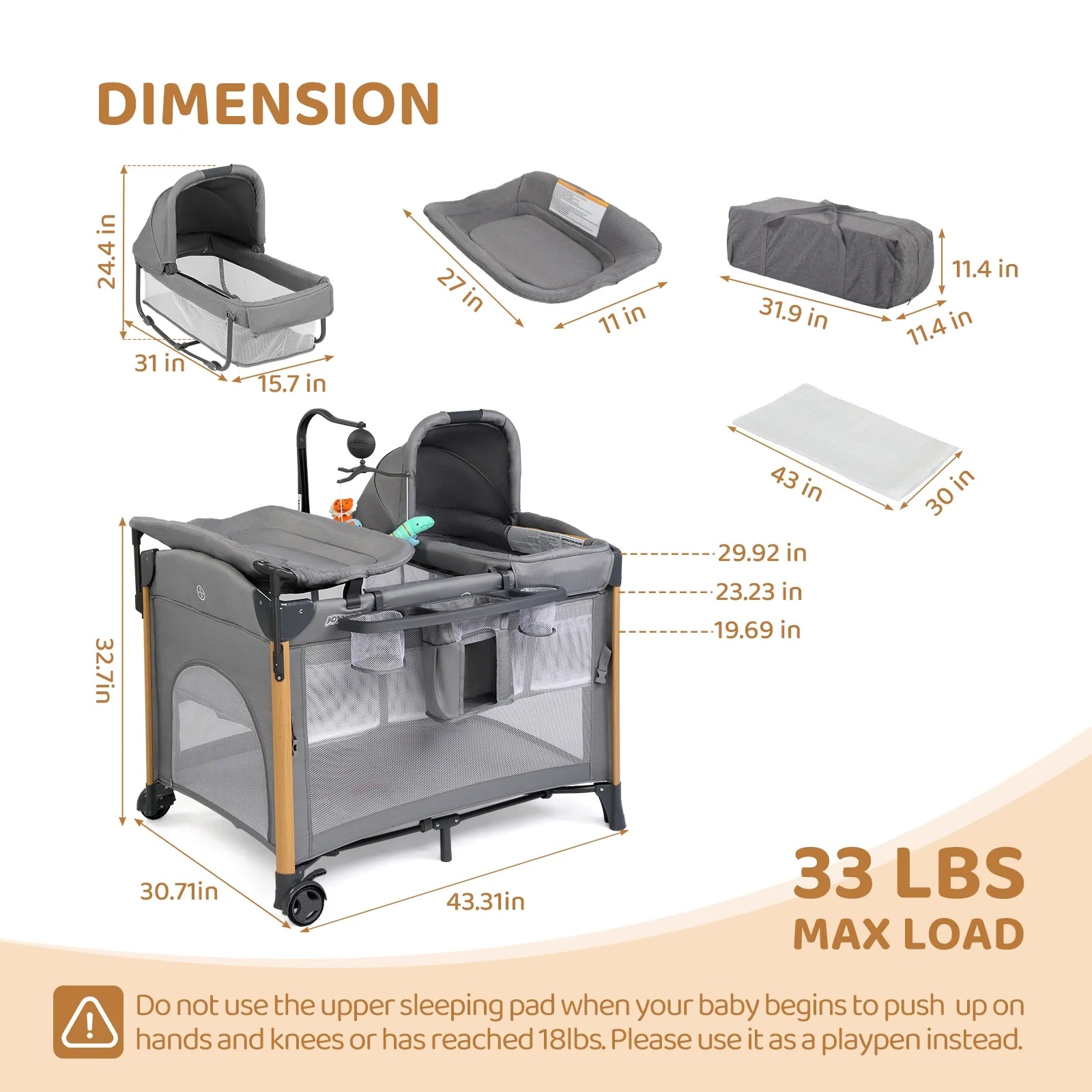 All in One Nursery Center,Bassinet with Changing Table,Mattress,Sheet,Unisex Infant