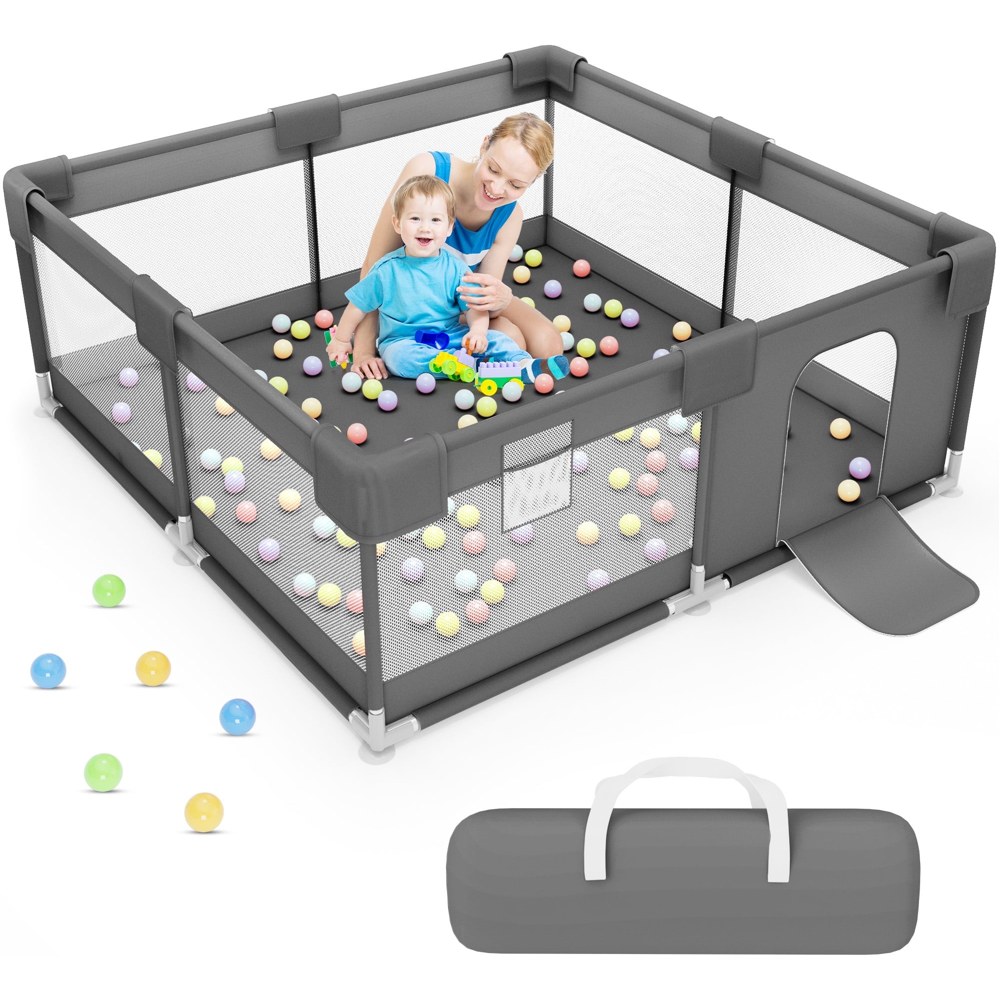 Baby Playpen,50X50 Inch Baby Playards for Babies and Toddlers,Fence Baby Play Yards for Indoor & Outdoor with Breathable Mesh,Dark Gray