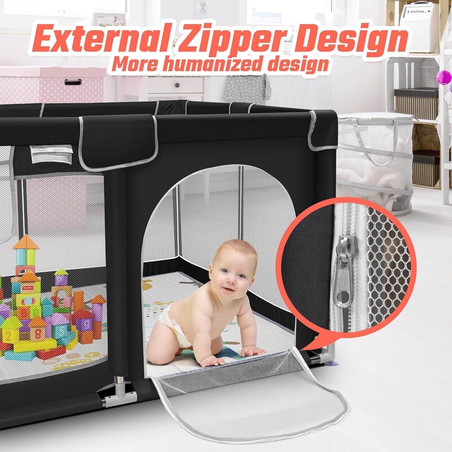 Foldable Baby Playpen Kids Safety Play Pen Yard Fence Tent + Anti-Slip Mat