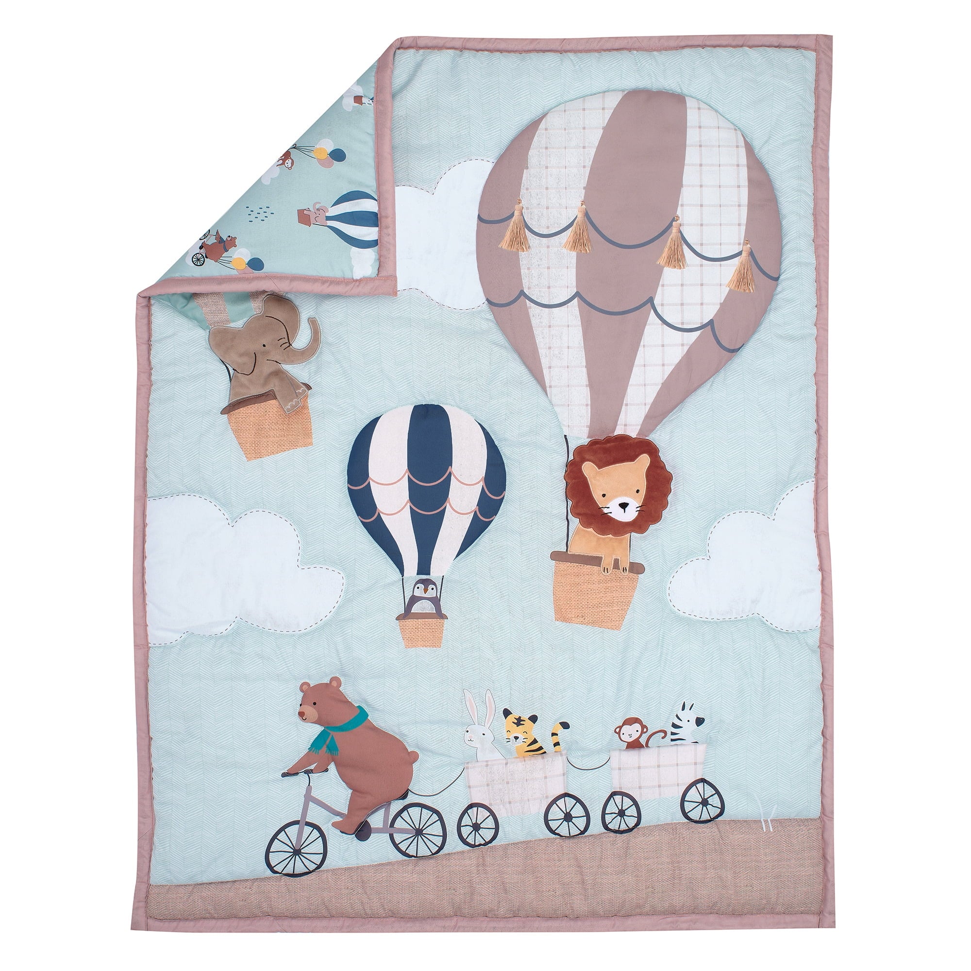 up up & Away 3-Piece Animals/Hot Air Balloon Crib Bedding Set