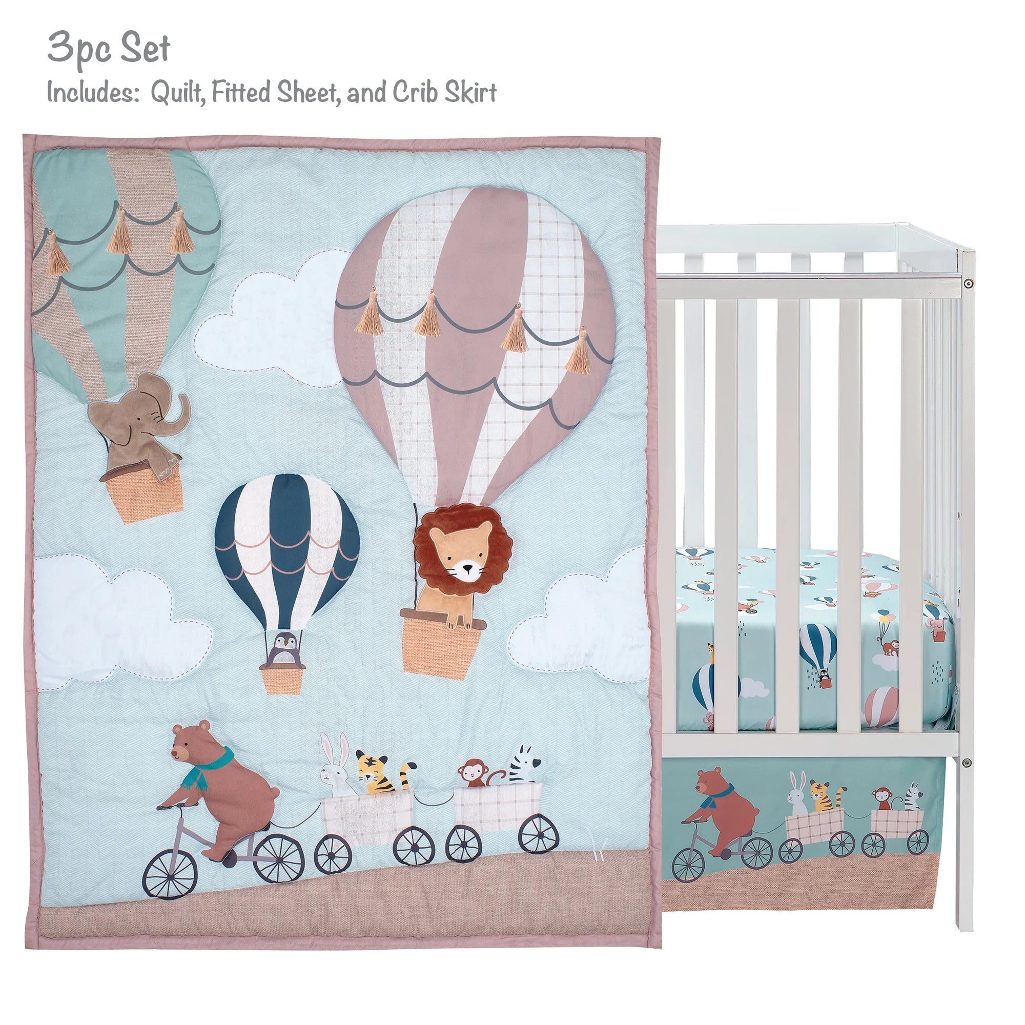 up up & Away 3-Piece Animals/Hot Air Balloon Crib Bedding Set