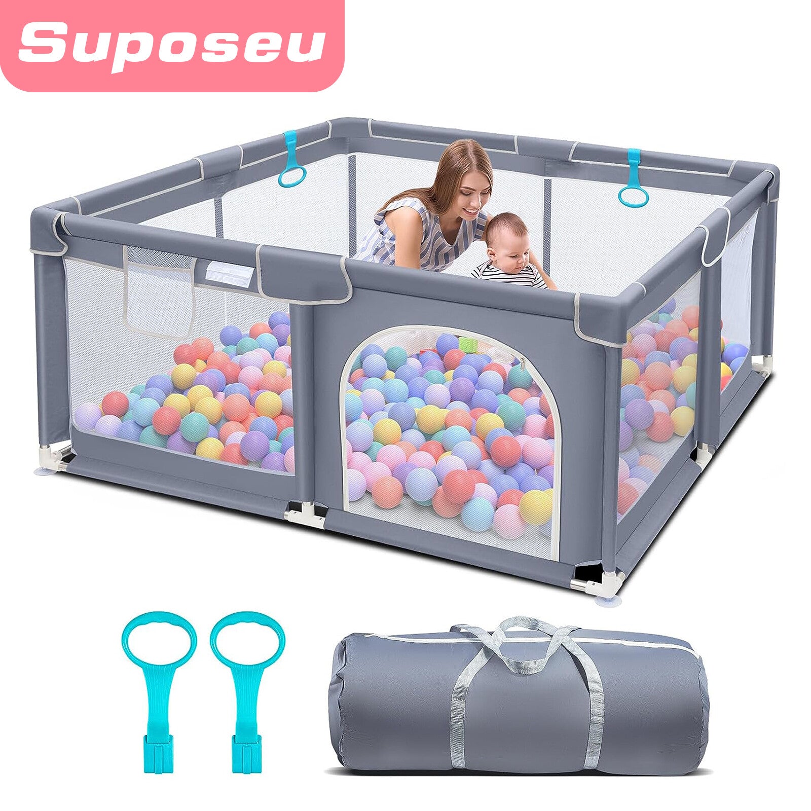 Foldable Baby Playpen Kids Safety Play Pen Yard Fence Tent + Anti-Slip Mat