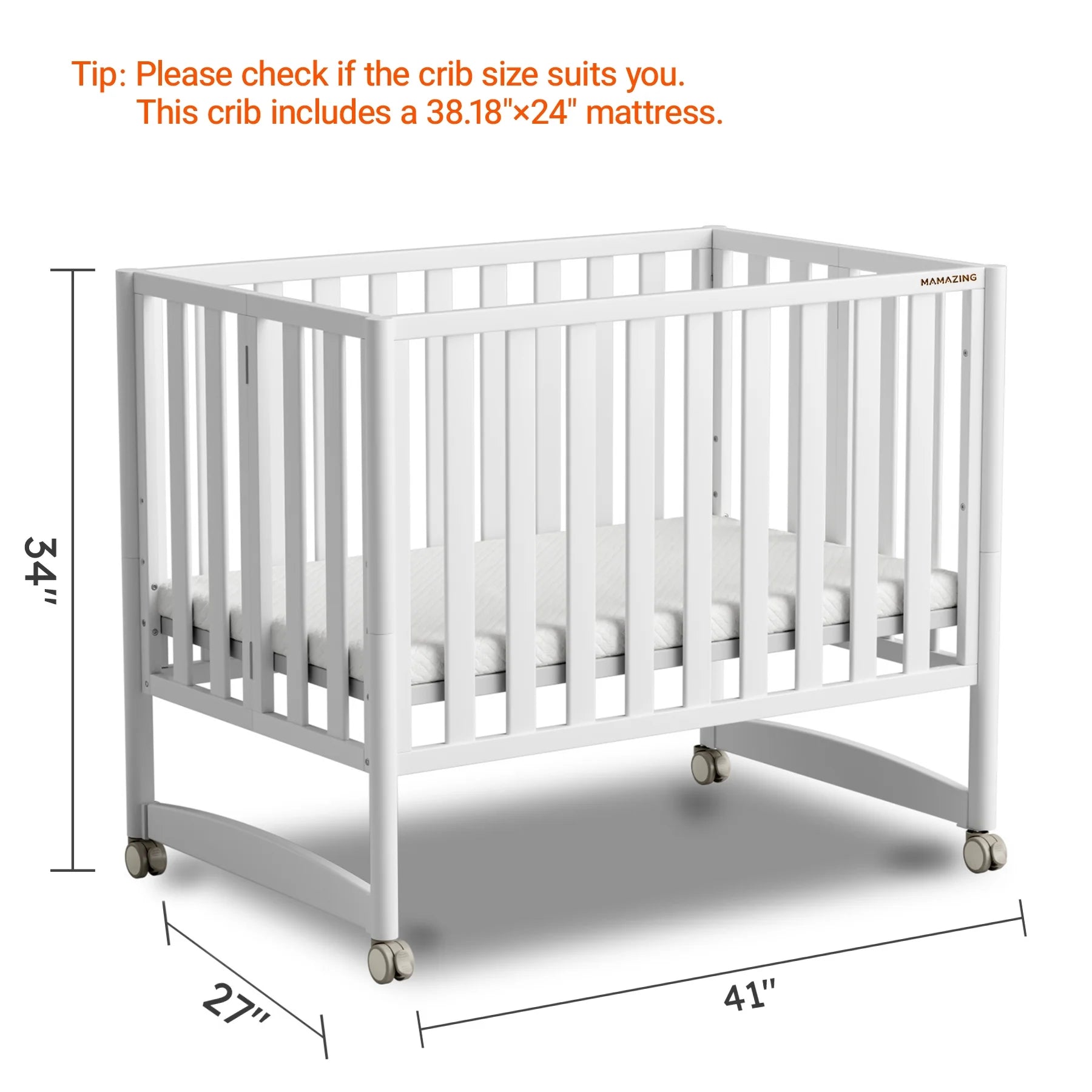 7-In-1 Convertible Baby Crib with Mattress, 4 Adjustable Heights Pinewood Foldable Infant Cradle Converts to Twin Bed Playpen Mini Sofa