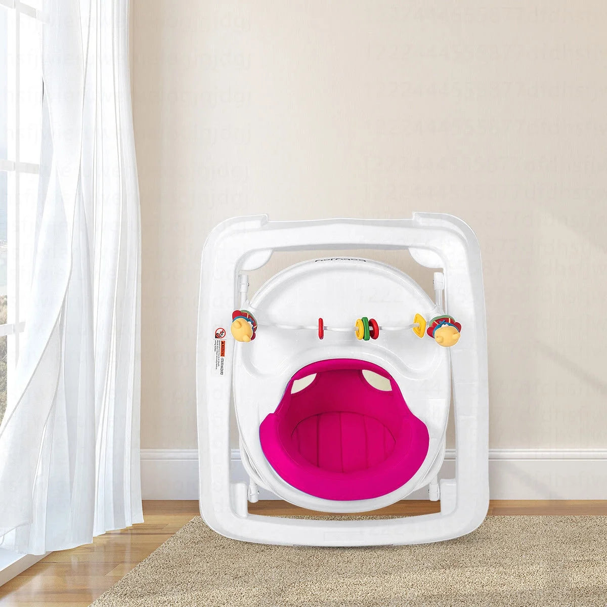 Baby Walker Adjustable Height Removable Toy Wheels Folding Portable Pink