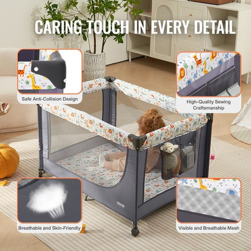 Uimoso Baby Playpen Quick-Folding Portable Baby Toddler Fence Play Yard & Wheels