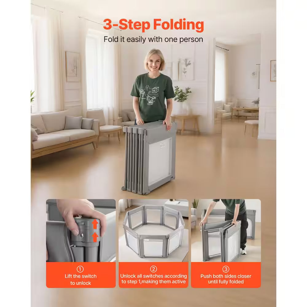 Baby Playpen, 47.2 X 47.2 In. Foldable Toddlers Playpen, Indoor/Outdoor Baby Fence Play Yard with Zippered Door