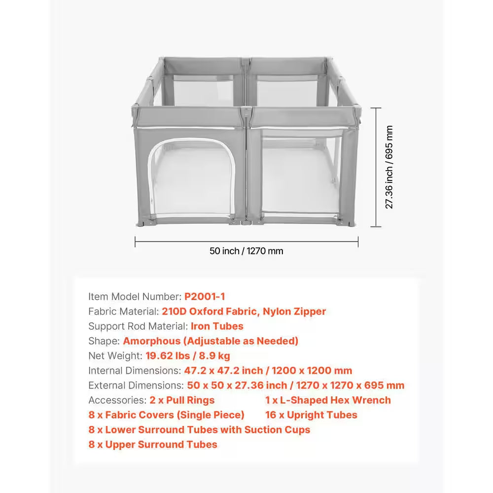 Baby Playpen, 47.2 X 47.2 In. Foldable Toddlers Playpen, Indoor/Outdoor Baby Fence Play Yard with Zippered Door