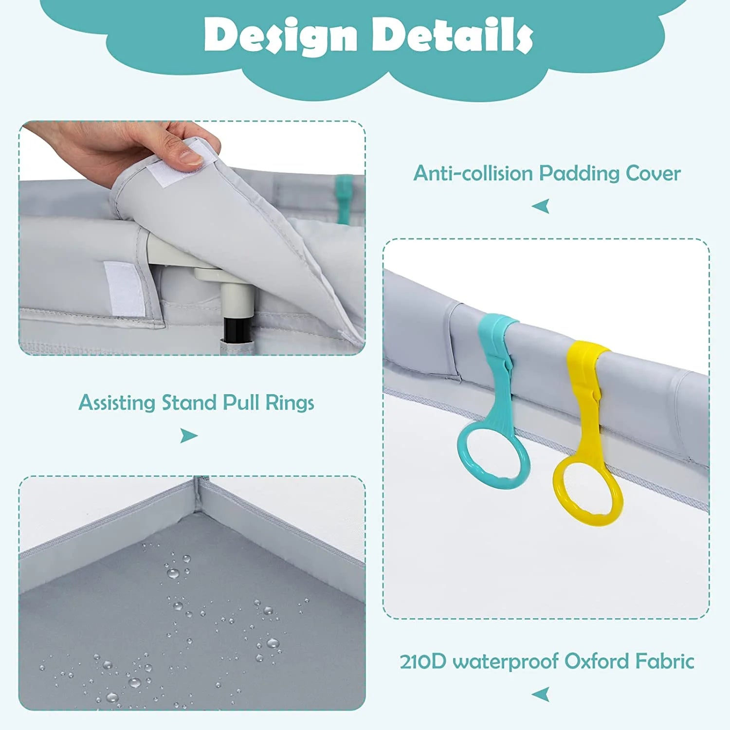 Baby Playpen Foldable, 50X50 Large Baby Playard for Toddlers with Gate, Soft Visible Mesh, Indoor Outdoor Kids Activity Center Baby Fence with 4 Handlers 50 Ocean Balls (Gray)