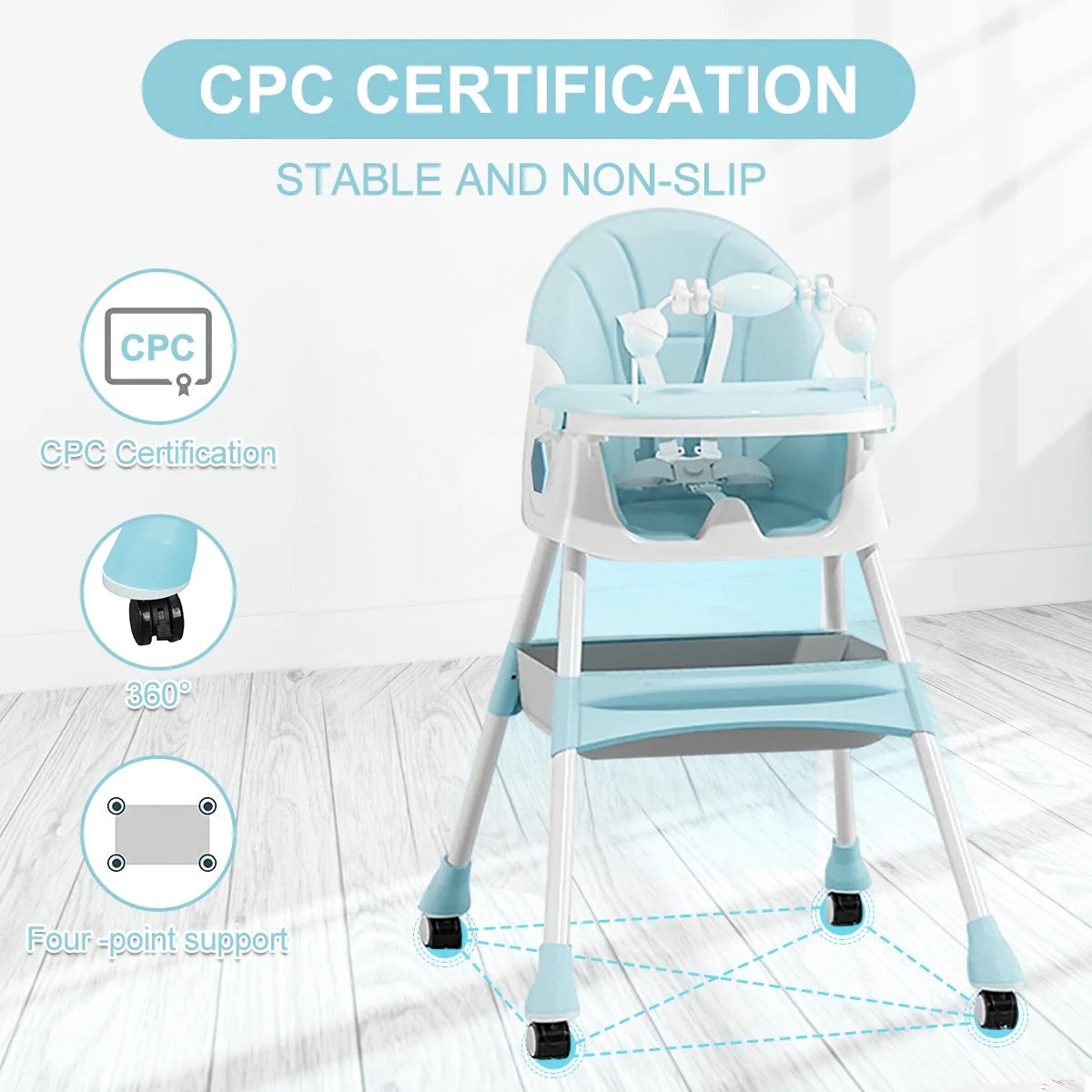 4-In-1 Baby Highchair Adjustable Kid Toddler Dining Chairs Eat & Grow Convertible Chair with 5-Point Harness, Dinner Plate, Light Blue