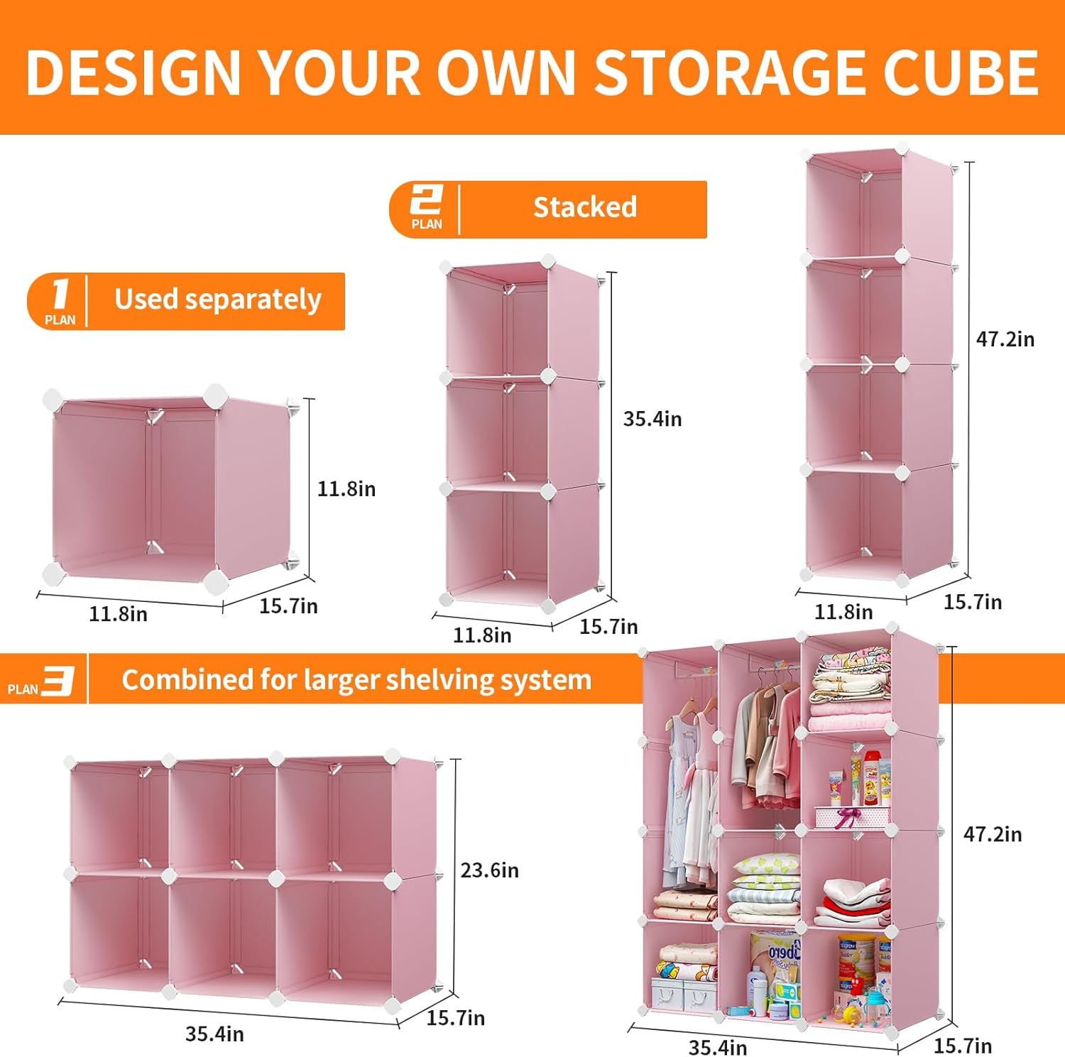 Pink Baby Dresser & Closet Organizer - 12 Cube Portable Wardrobe Storage