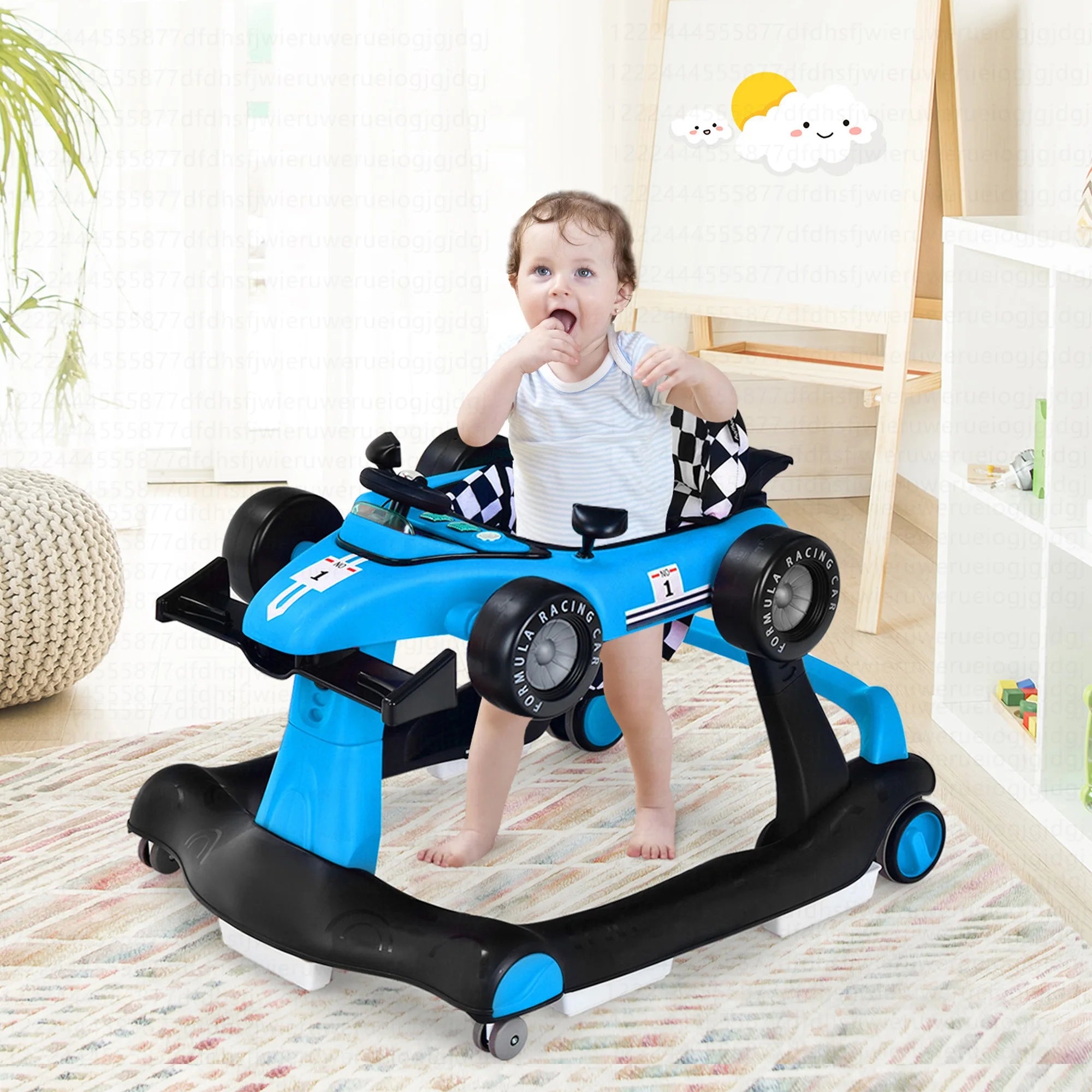 4-In-1 Baby Walker Foldable Activity Push Walker Adjustable Height Blue