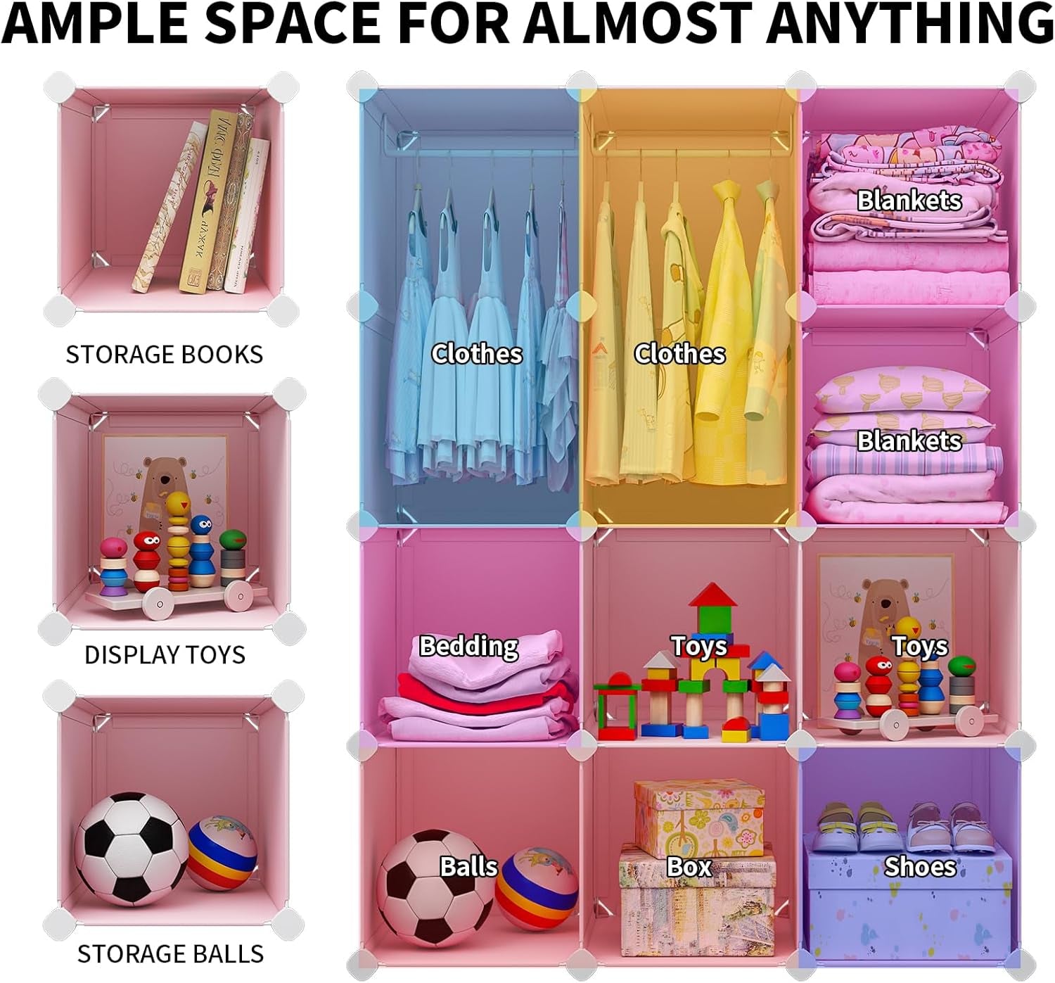 Pink Baby Dresser & Closet Organizer - 12 Cube Portable Wardrobe Storage