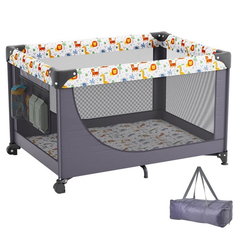 Uimoso Baby Playpen Quick-Folding Portable Baby Toddler Fence Play Yard & Wheels