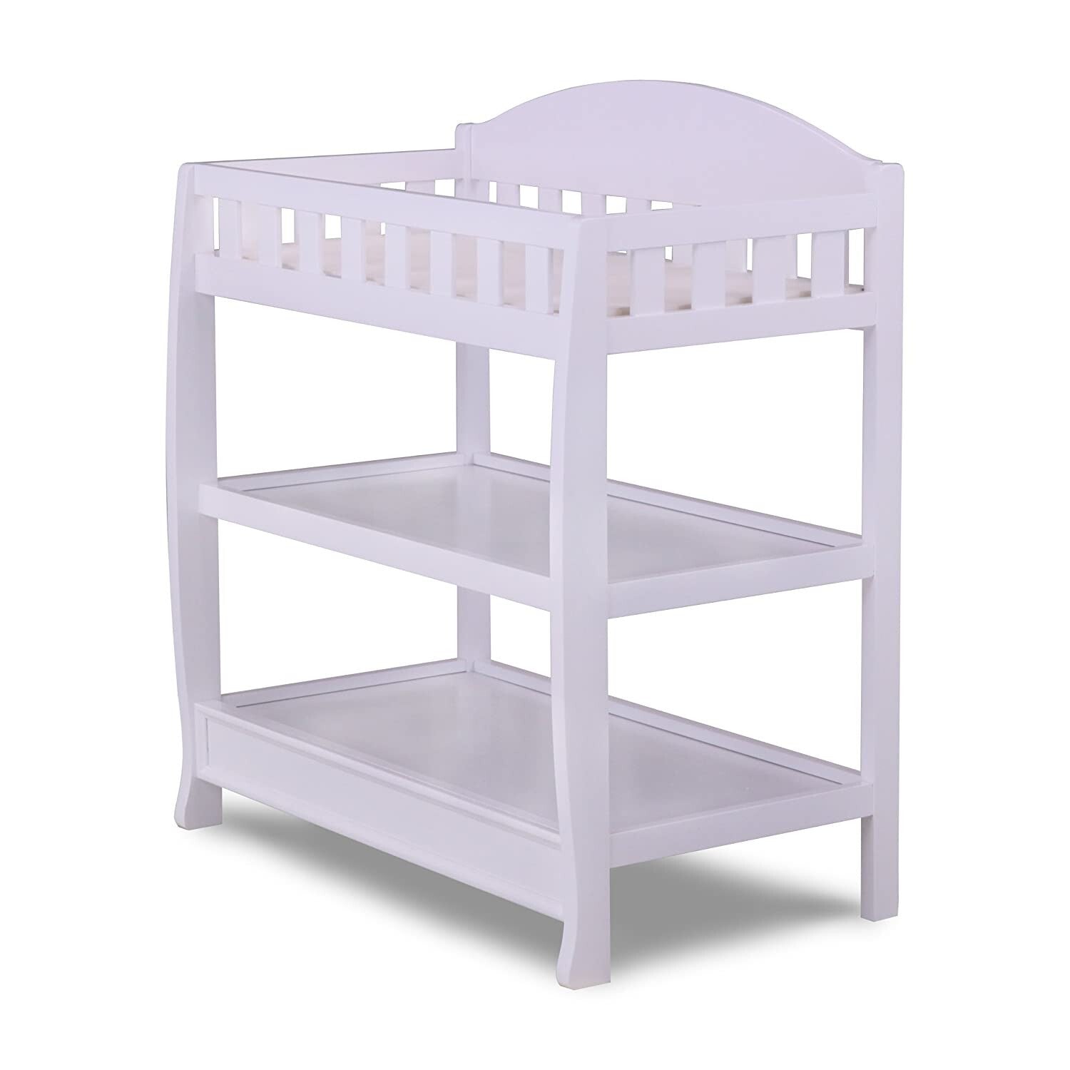 Delta Children Infant Changing Table with Pad Wood 2 Shelves Safety Rails White
