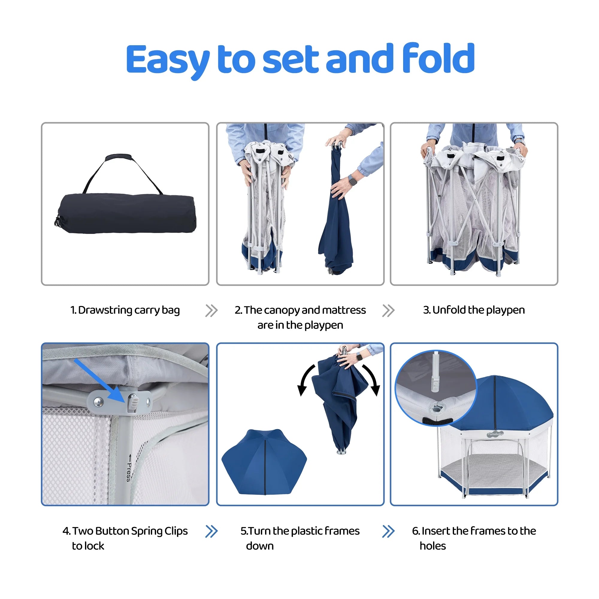 Outdoor Baby Playpen, Portable, Lightweight, Toddler Playard with Canopy and Travel Bag - Blue