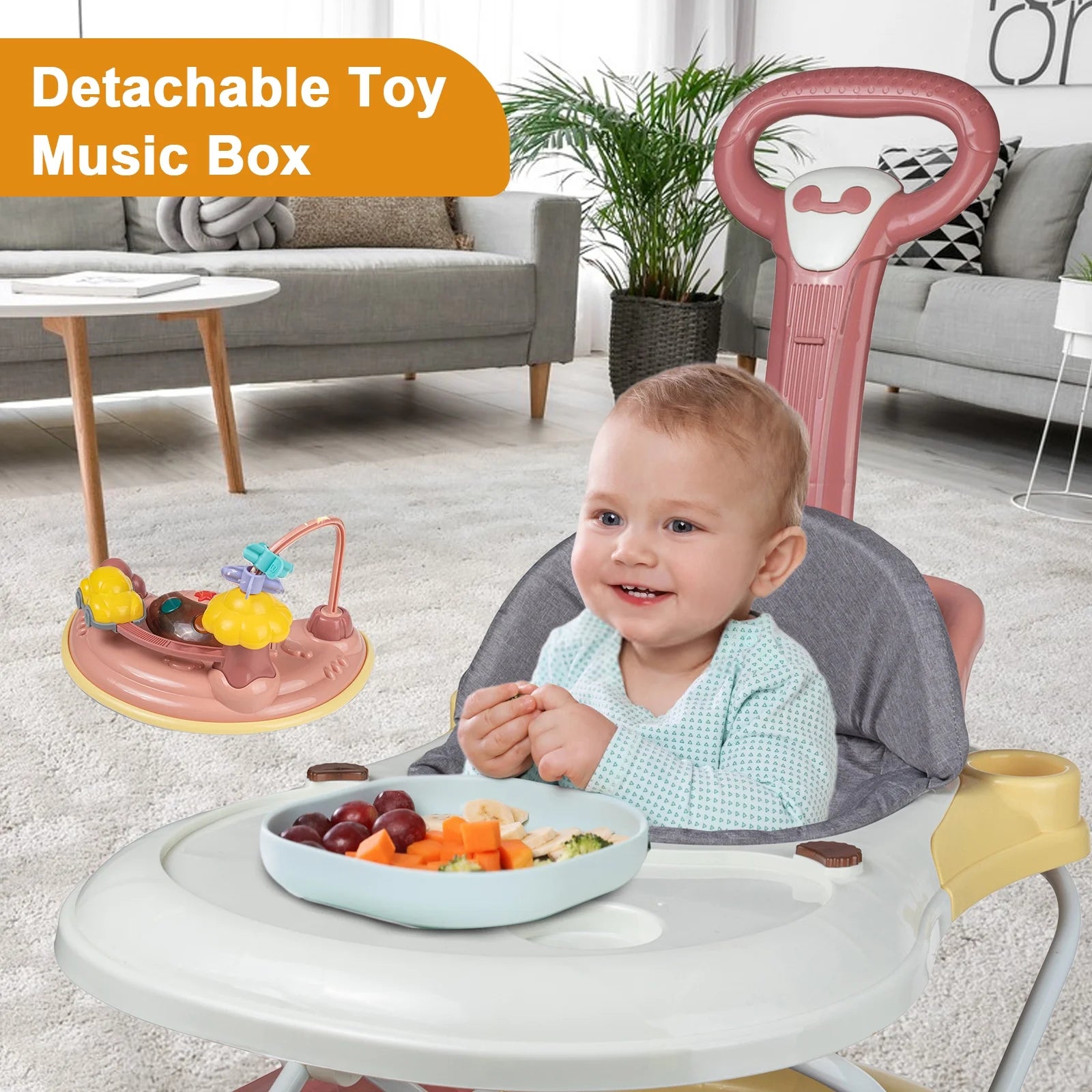 5-In-1 Baby Walker with Wheels,Infant Toddler Walkers Bouncer for Boys Girls,Pink