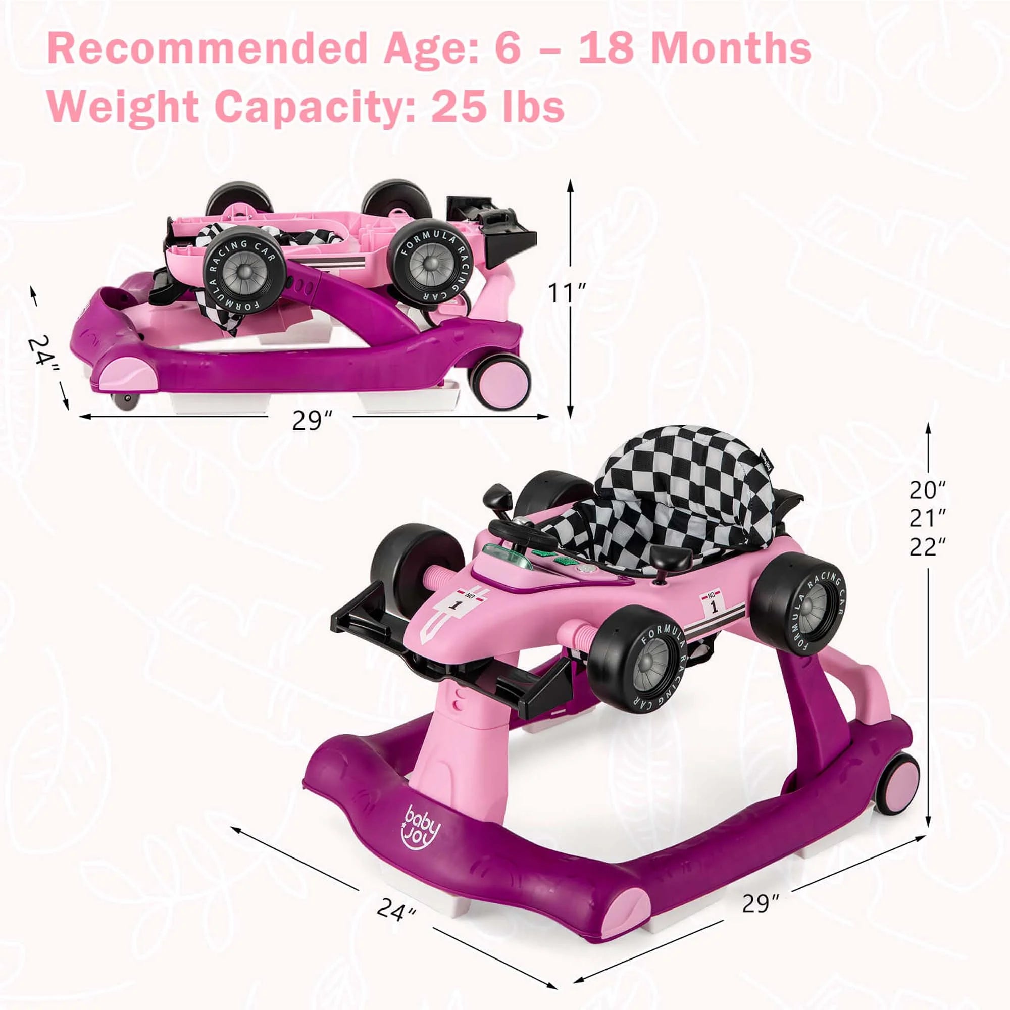 4-In-1 Baby Walker Foldable Activity Walker with Adjustable Height & Speed Purple