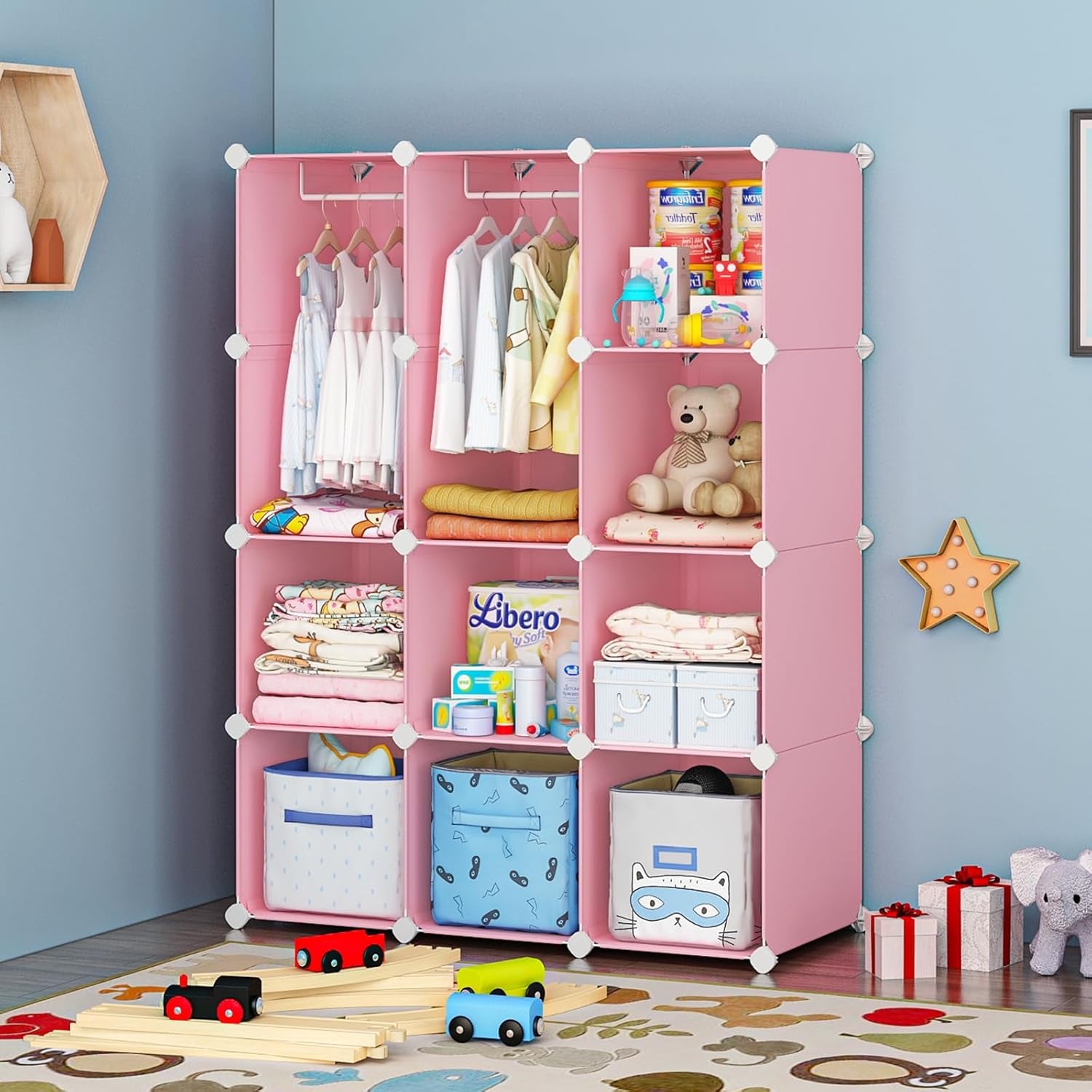 Pink Baby Dresser & Closet Organizer - 12 Cube Portable Wardrobe Storage