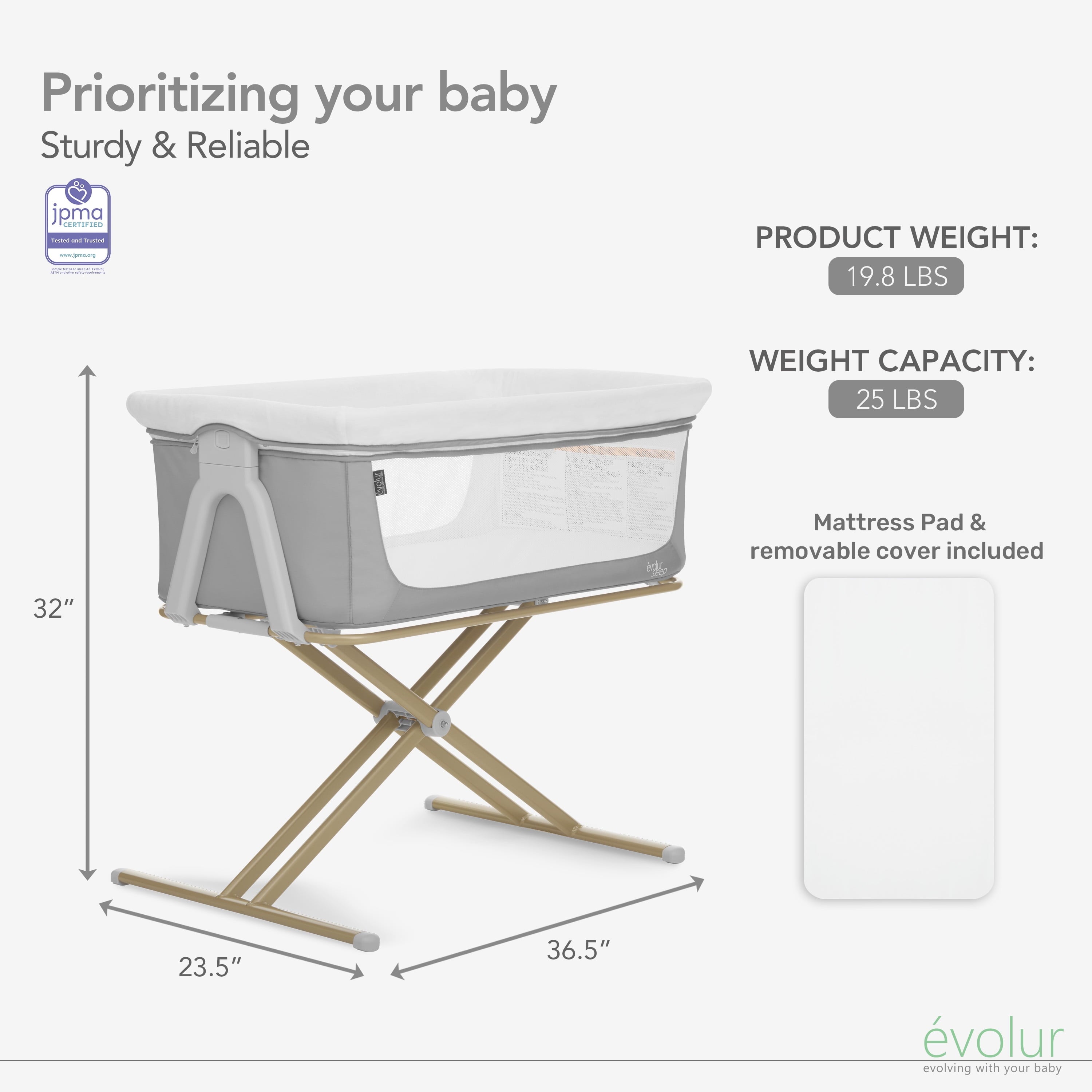 Orabelle Bedside Bassinet and Sleeper for Baby in Gray, Easy to Fold and Carry