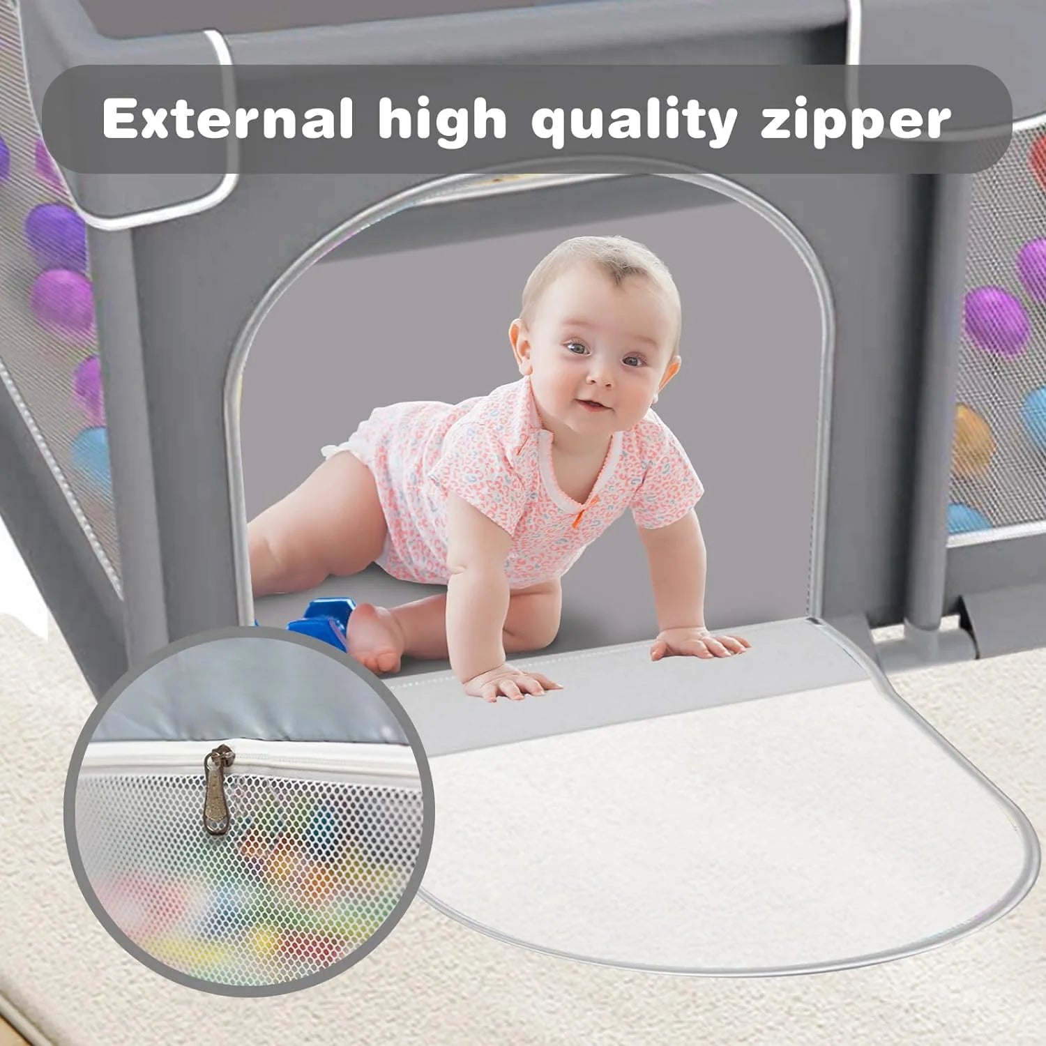 Baby Playpen, 50X50X27" Large Activity Center with Gate, Anti-Slip Base, Gray