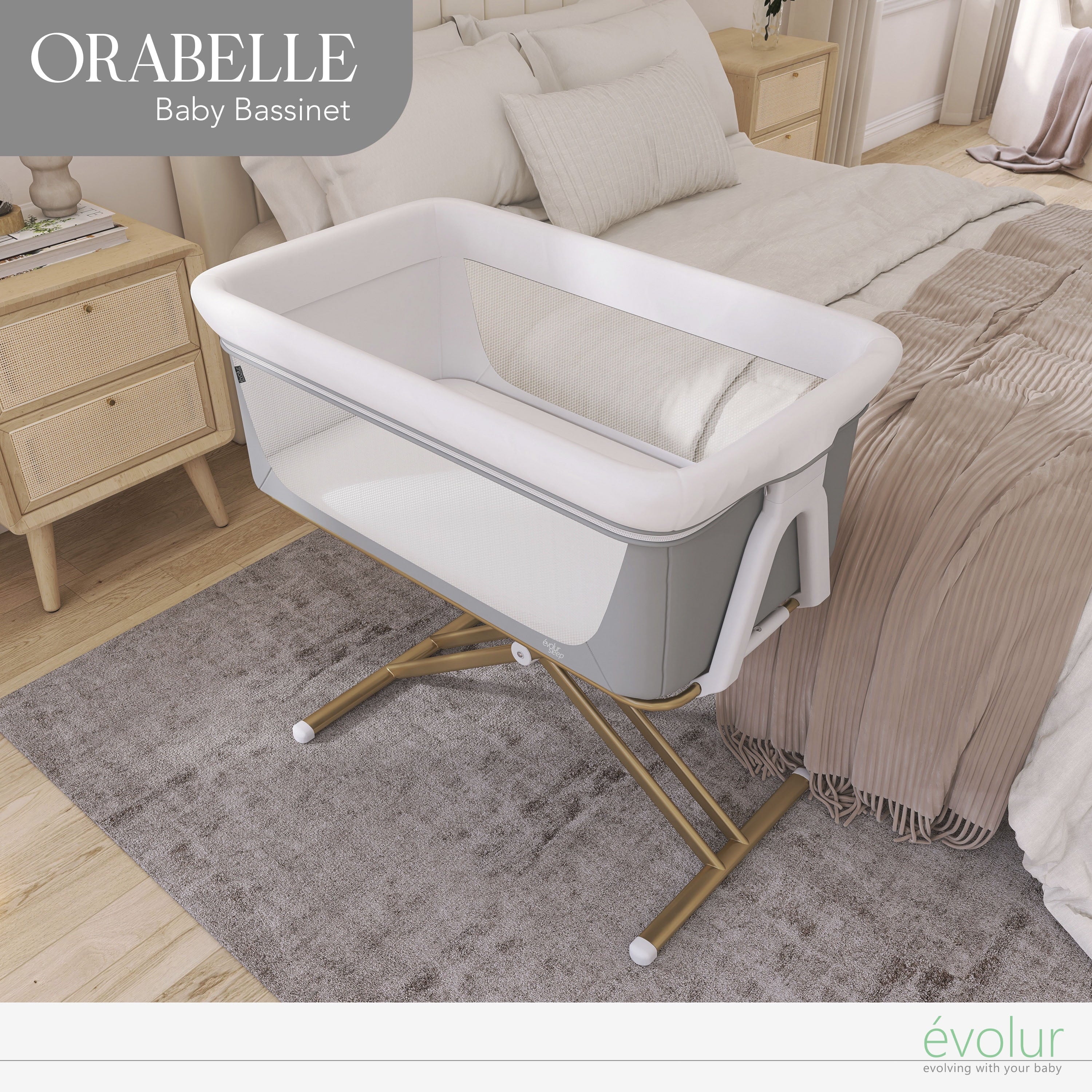 Orabelle Bedside Bassinet and Sleeper for Baby in Gray, Easy to Fold and Carry