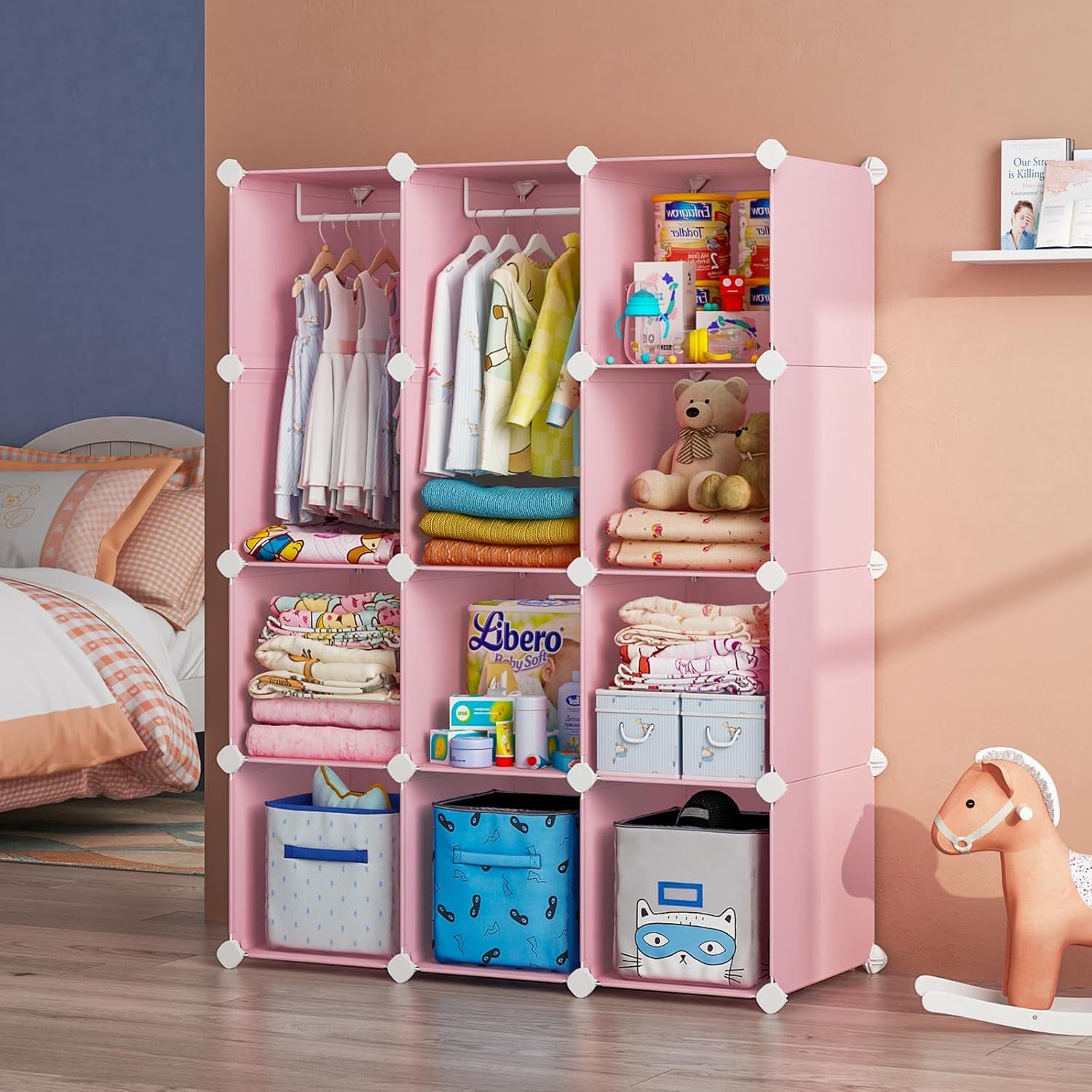 Pink Baby Dresser & Closet Organizer - 12 Cube Portable Wardrobe Storage
