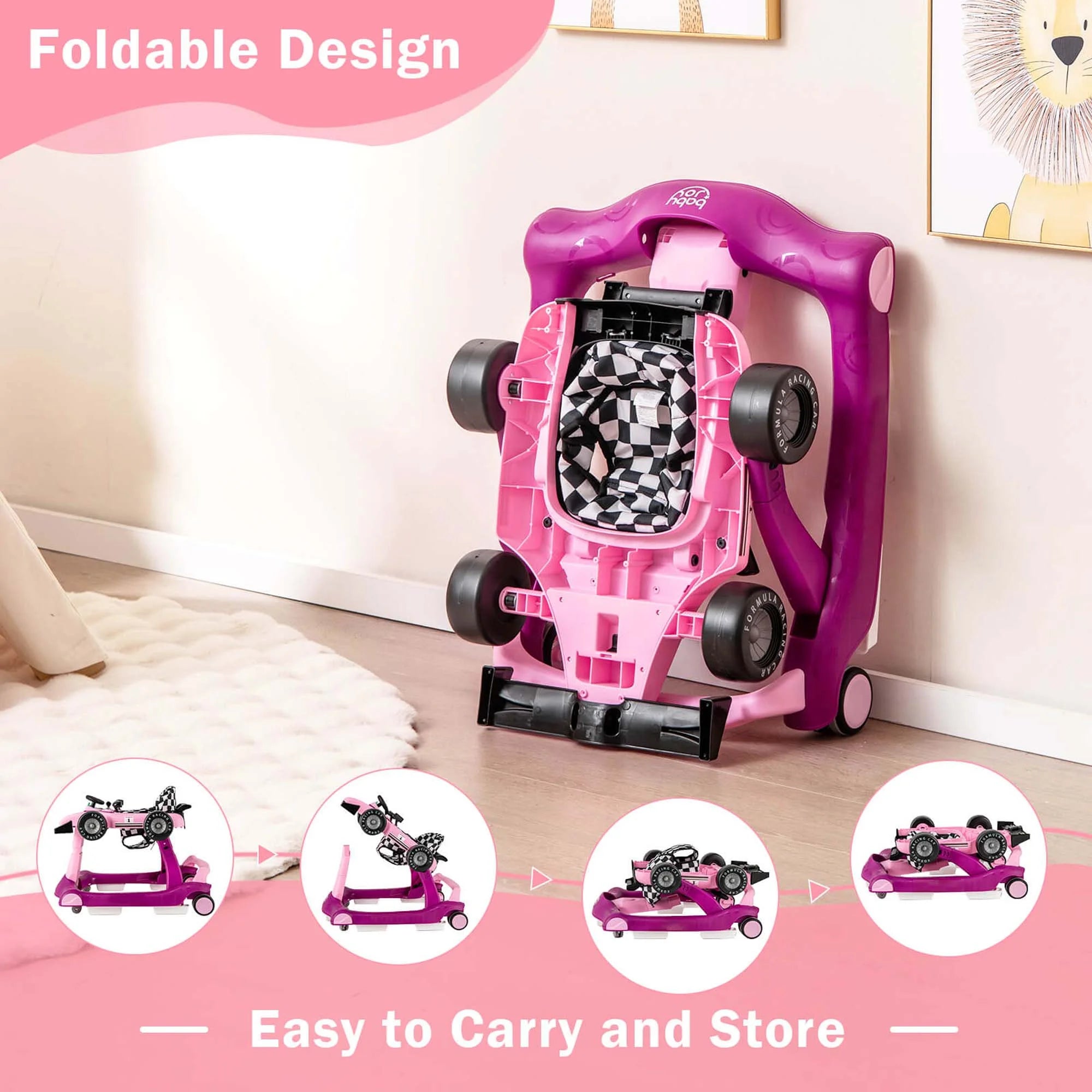 4-In-1 Baby Walker Foldable Activity Walker with Adjustable Height & Speed Purple