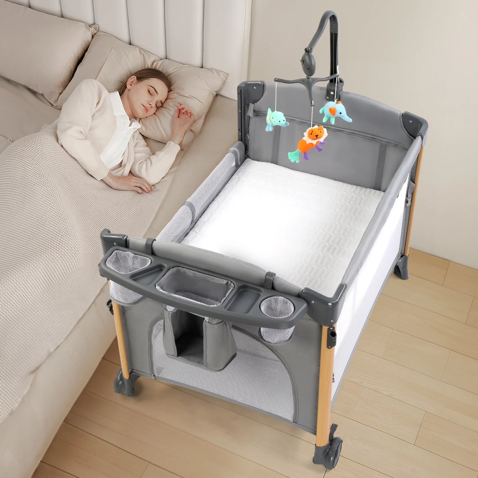 All in One Nursery Center,Bassinet with Changing Table,Mattress,Sheet,Unisex Infant