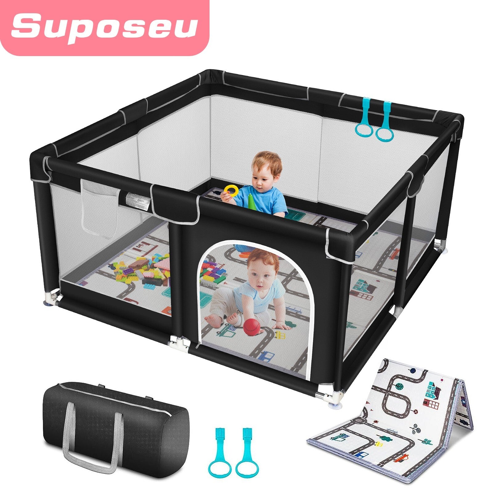 Foldable Baby Playpen Kids Safety Play Pen Yard Fence Tent + Anti-Slip Mat
