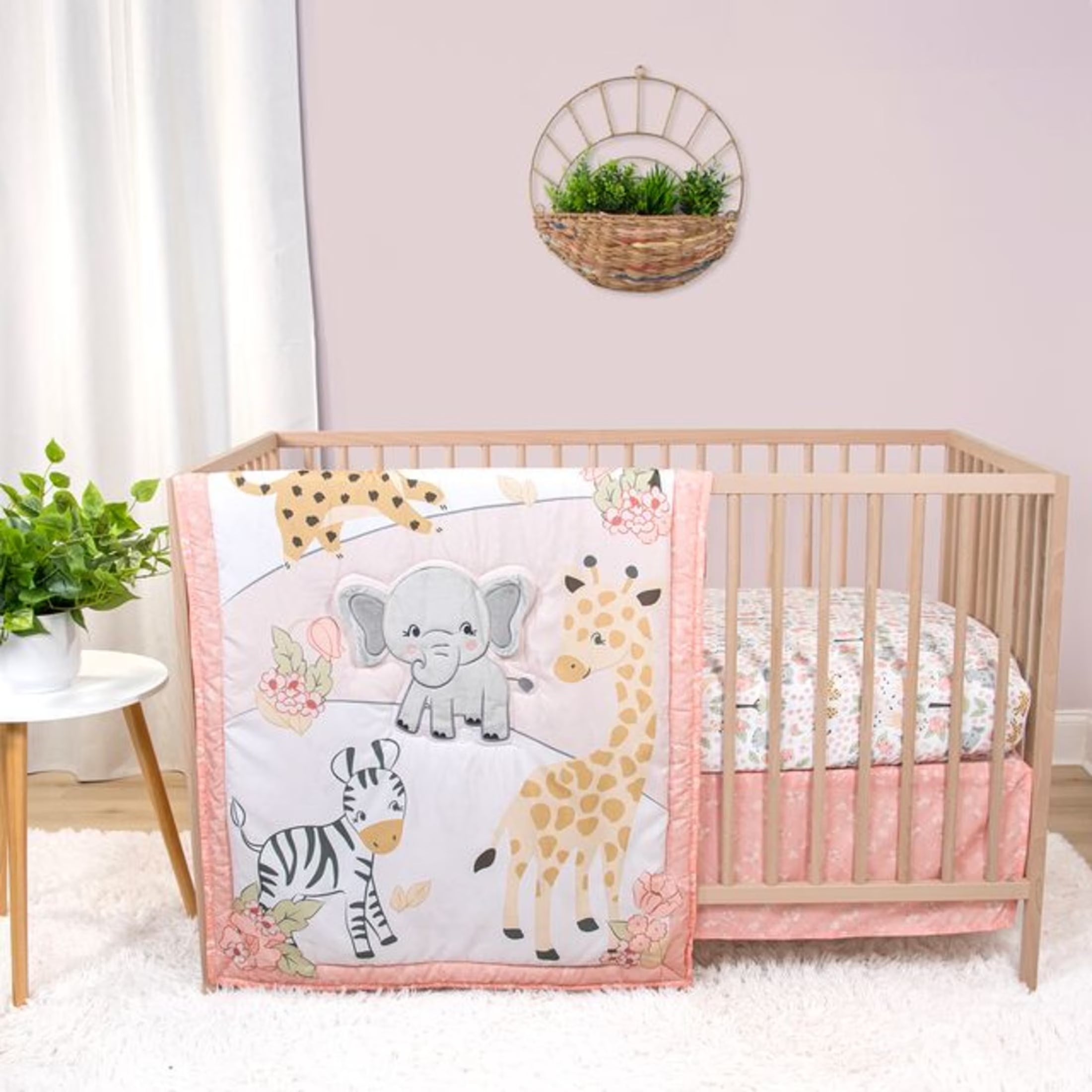 Pink and Grey Wildest Dreams Crib Bedding Set for Baby Girls, 3 Piece Nursery Set