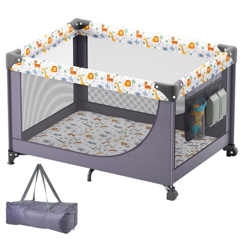 Uimoso Baby Playpen Quick-Folding Portable Baby Toddler Fence Play Yard & Wheels