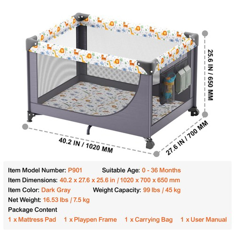 Uimoso Baby Playpen Quick-Folding Portable Baby Toddler Fence Play Yard & Wheels