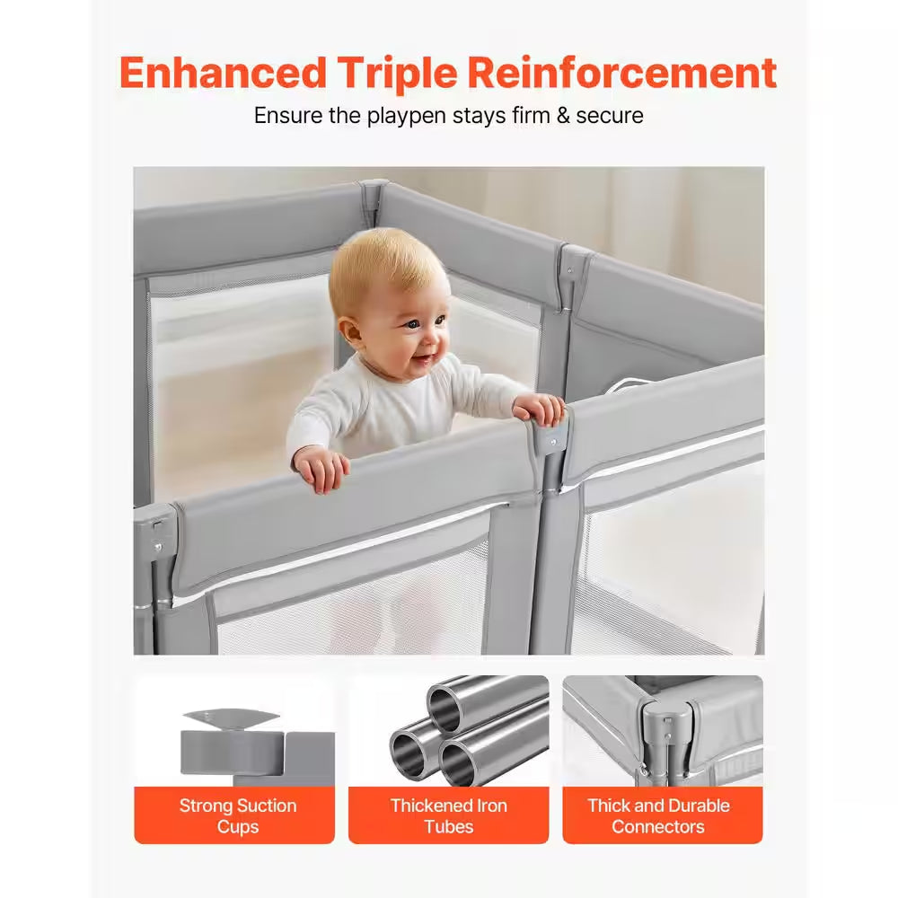 Baby Playpen, 47.2 X 47.2 In. Foldable Toddlers Playpen, Indoor/Outdoor Baby Fence Play Yard with Zippered Door