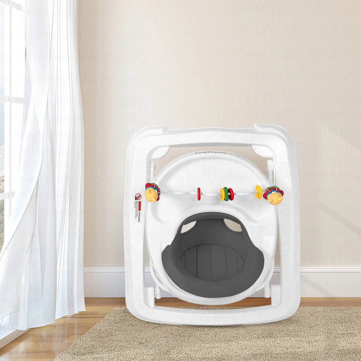 Baby Walker Adjustable Height Removable Toy Wheels Folding Portable Gray