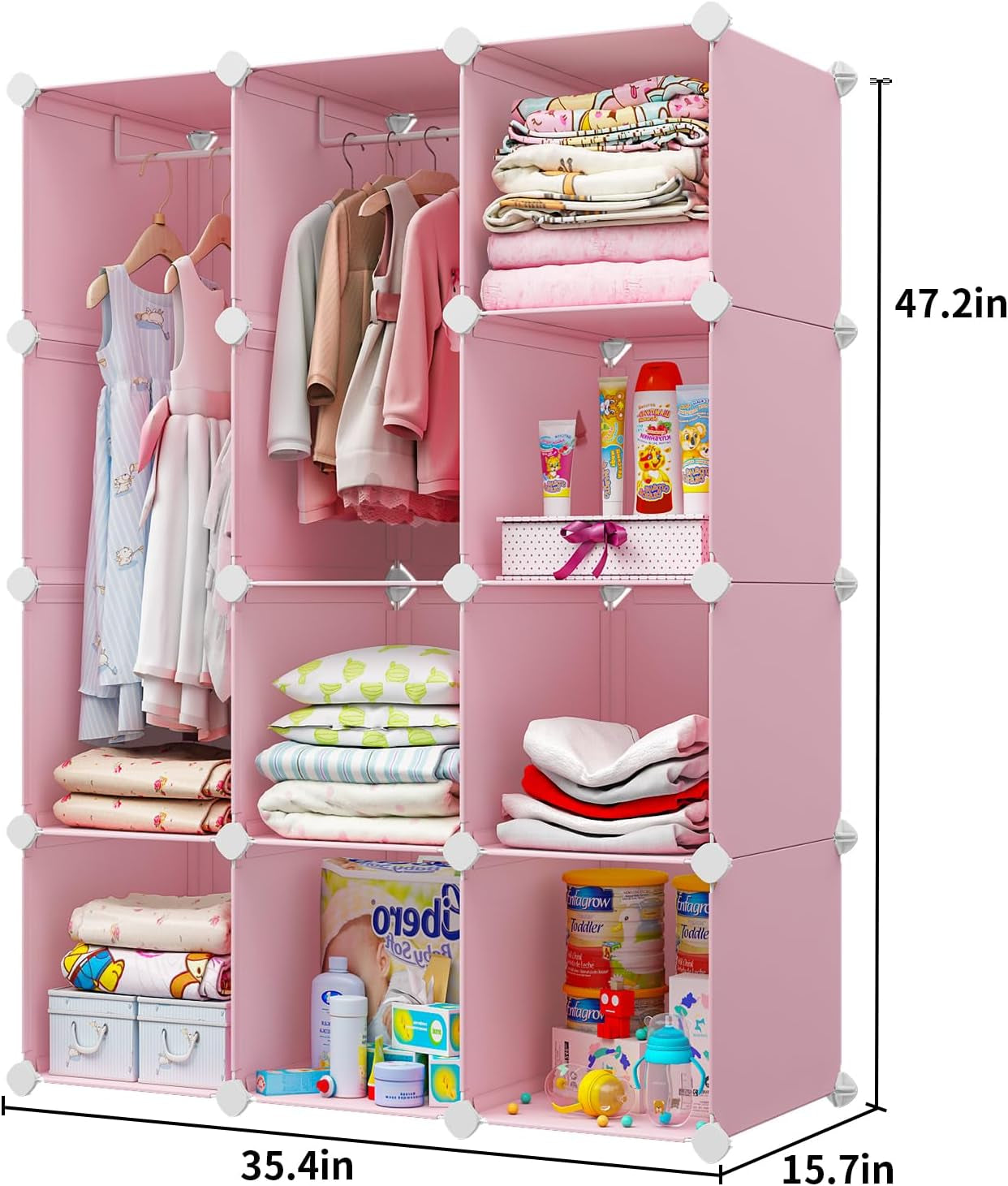 Pink Baby Dresser & Closet Organizer - 12 Cube Portable Wardrobe Storage