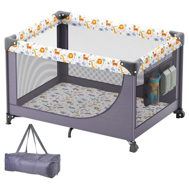 Uimoso Baby Playpen Quick-Folding Portable Baby Toddler Fence Play Yard & Wheels
