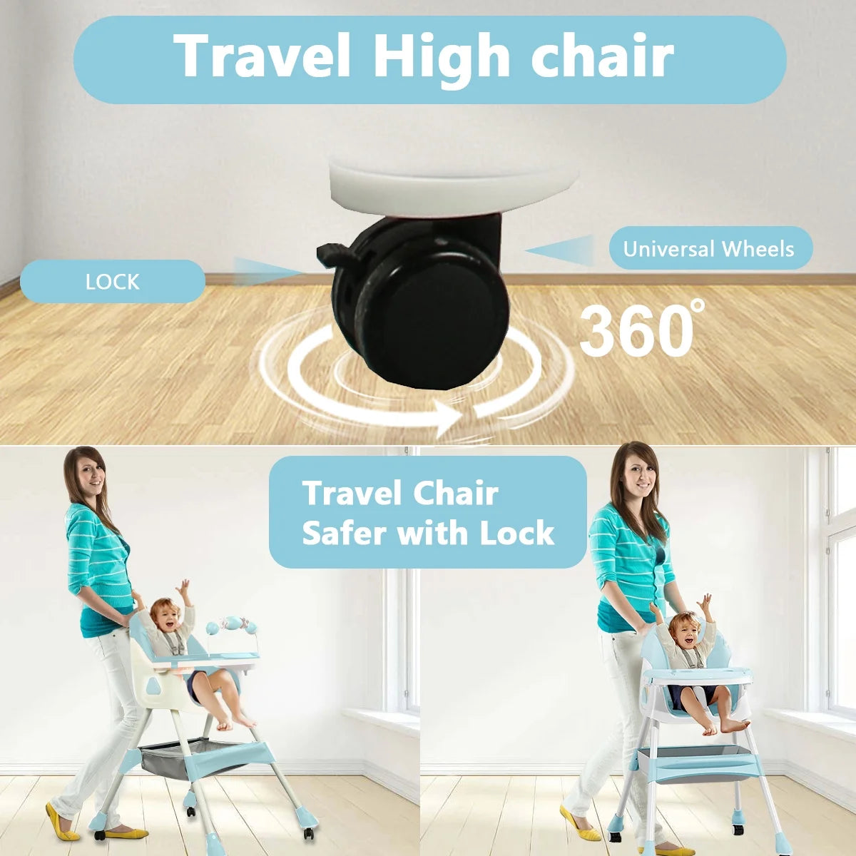 4-In-1 Baby High Chair Portable Baby Toddler Dining Chairs Eat & Play Convertible High Chair with 5-Point Harness, Dinner Plate and Toy Rack, Dark Blue