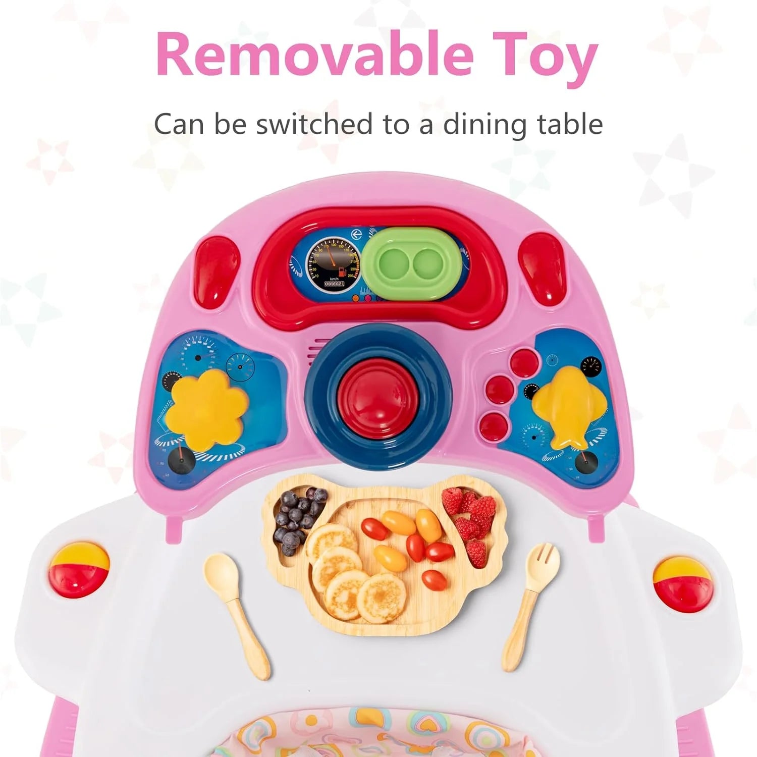 Baby Walker, 6 in 1 behind Walker Learning Seated Rocker Bouncer with Removable Music Tray, Adjustable Height, Washable Seat Cushion, Foldable Activity Center for Toddlers