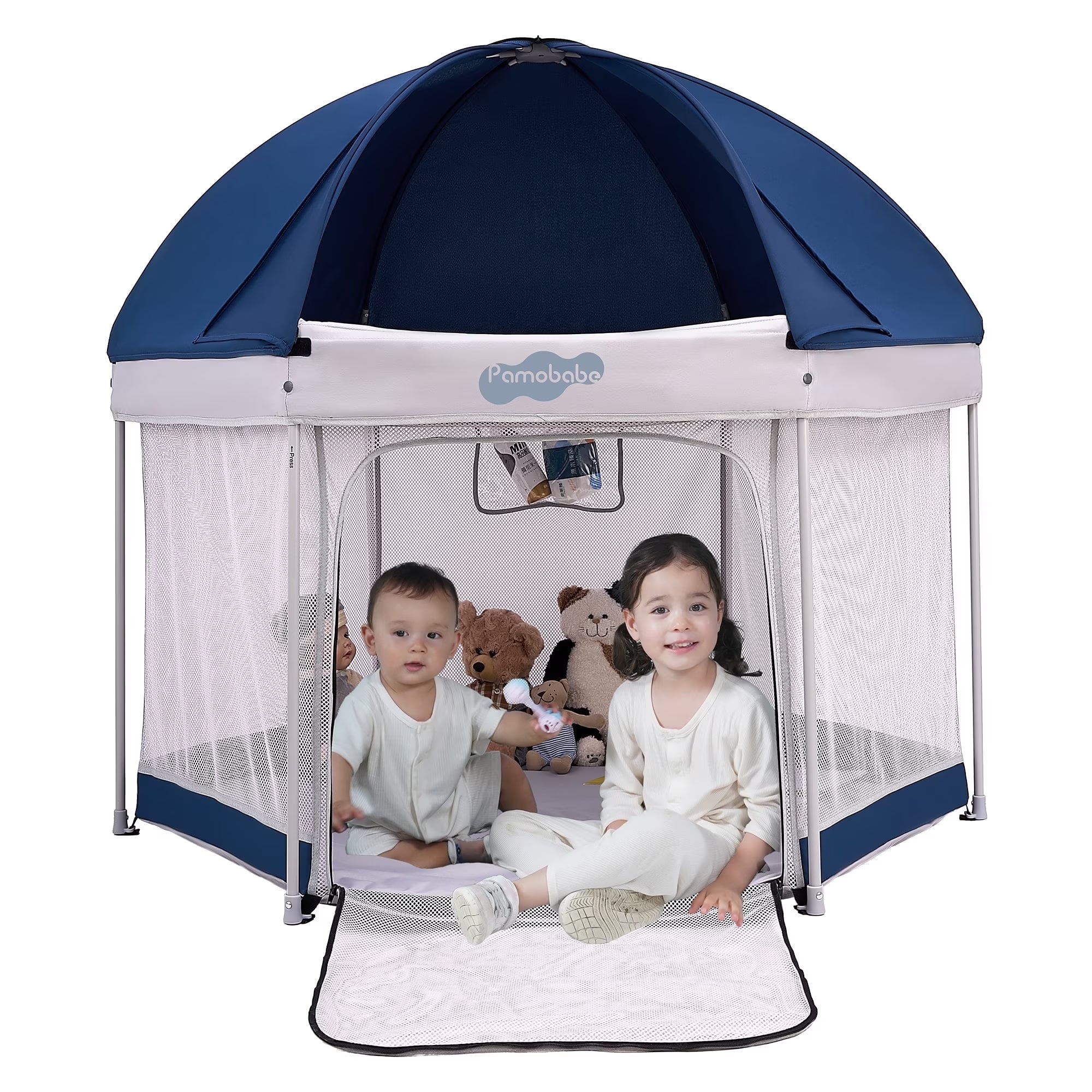 Outdoor Baby Playpen, Portable, Lightweight, Toddler Playard with Canopy and Travel Bag - Blue