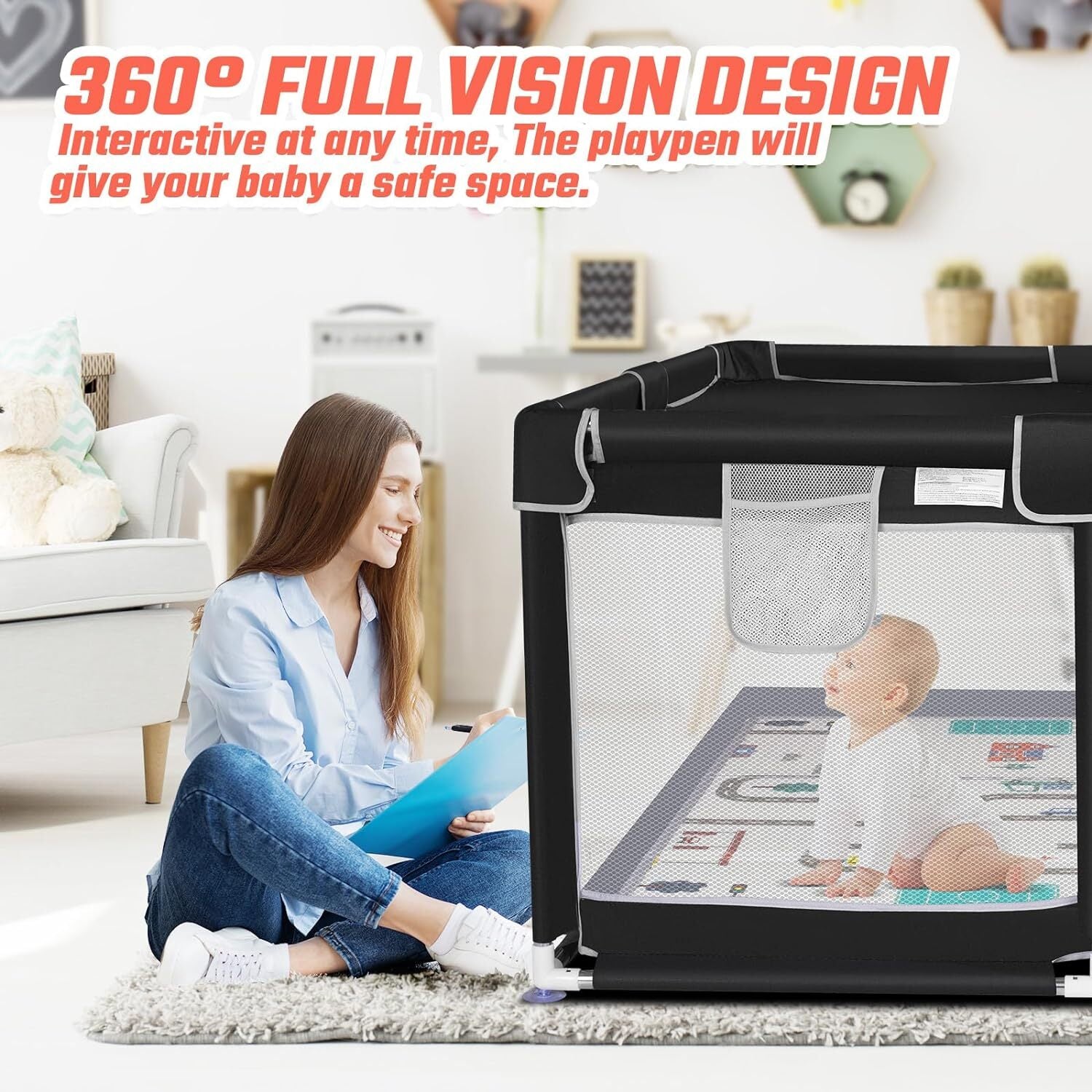 Foldable Baby Playpen Kids Safety Play Pen Yard Fence Tent + Anti-Slip Mat