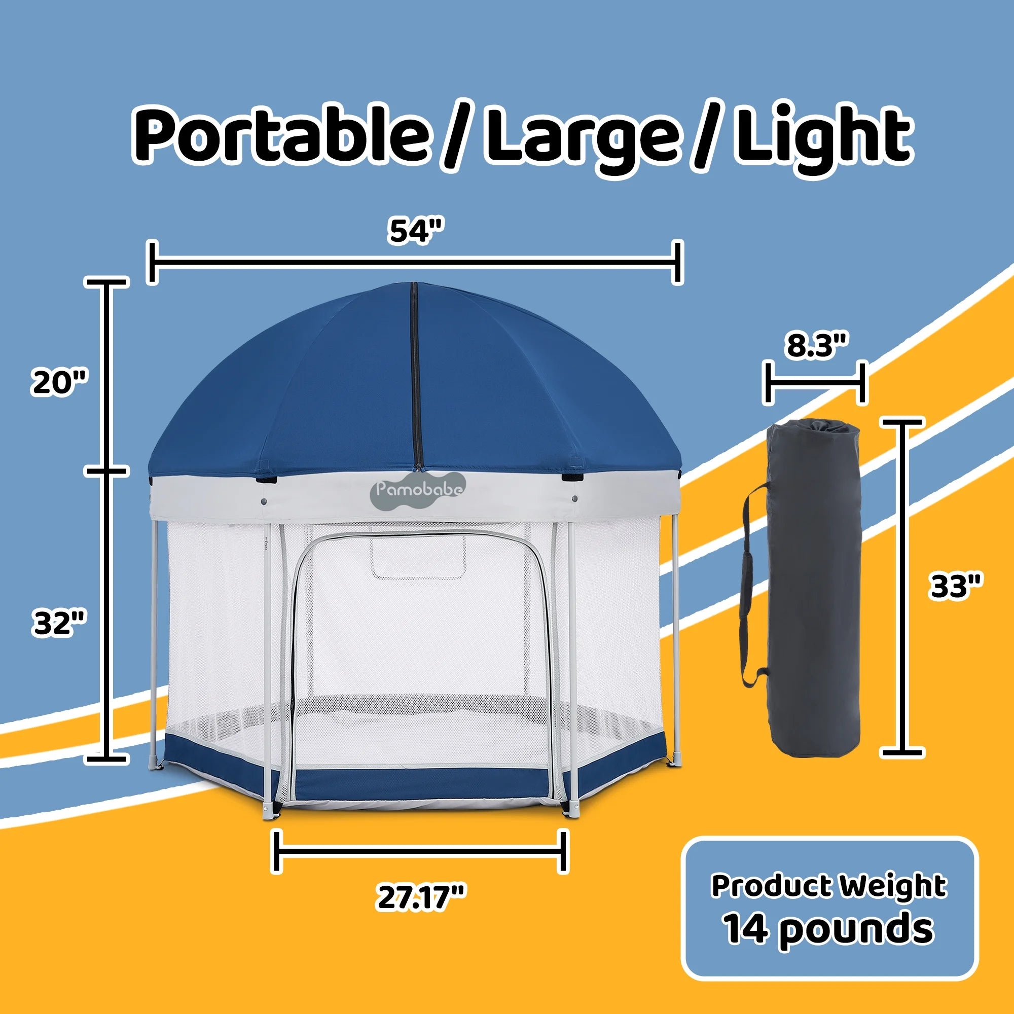 Outdoor Baby Playpen, Portable, Lightweight, Toddler Playard with Canopy and Travel Bag - Blue