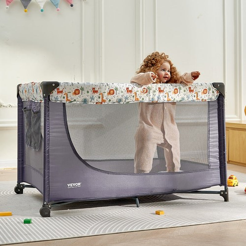 Uimoso Baby Playpen Quick-Folding Portable Baby Toddler Fence Play Yard & Wheels
