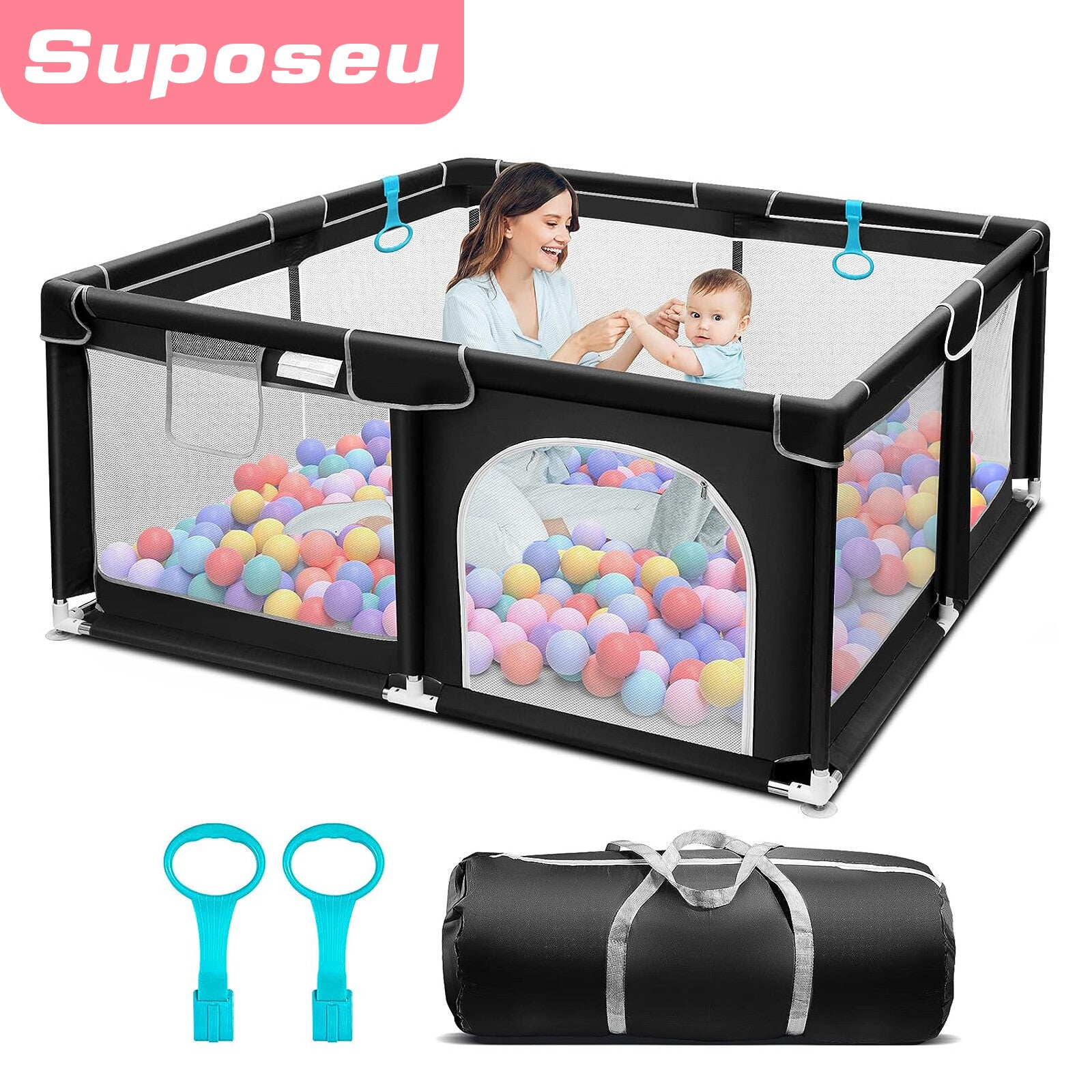 Foldable Baby Playpen Kids Safety Play Pen Yard Fence Tent + Anti-Slip Mat