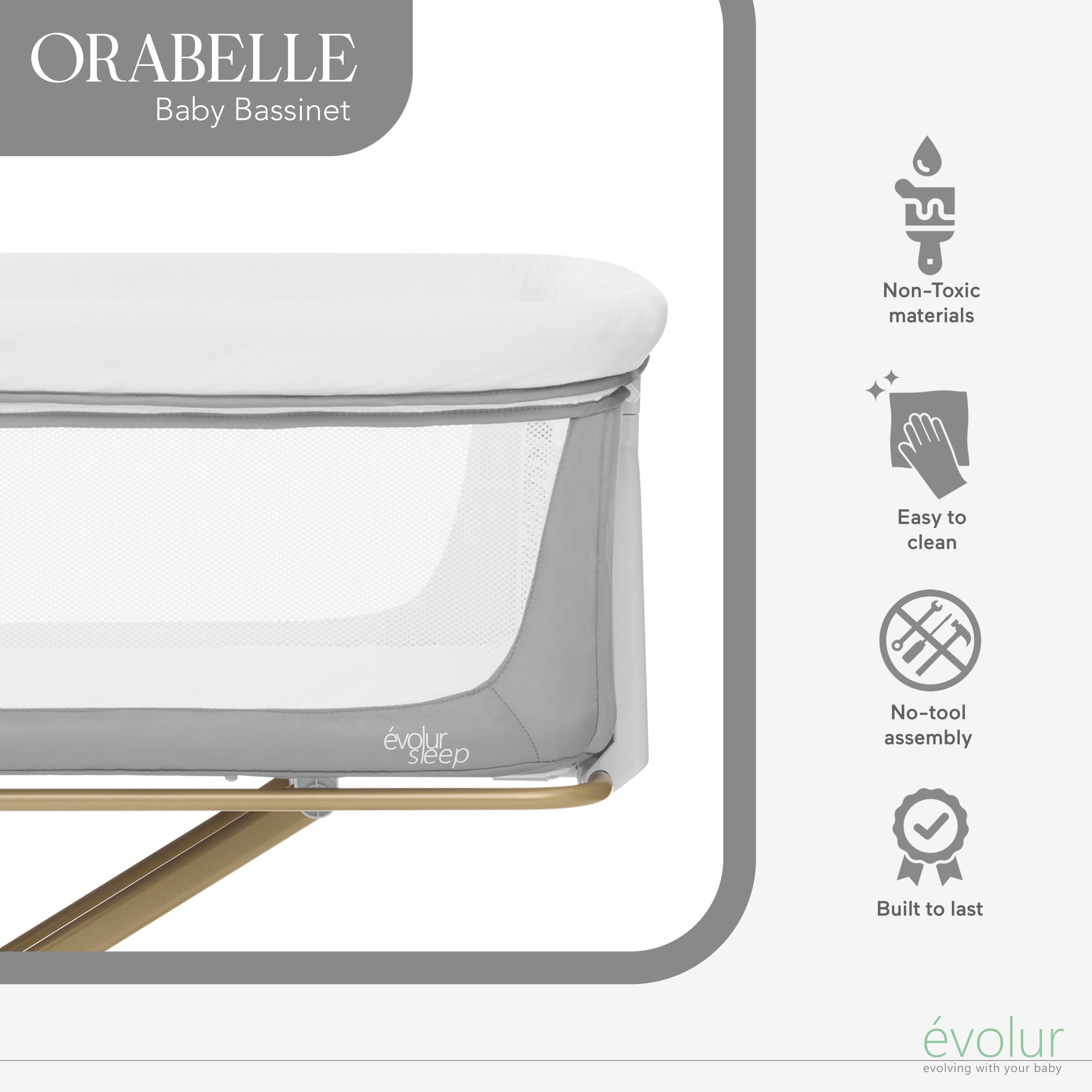 Orabelle Bedside Bassinet and Sleeper for Baby in Gray, Easy to Fold and Carry