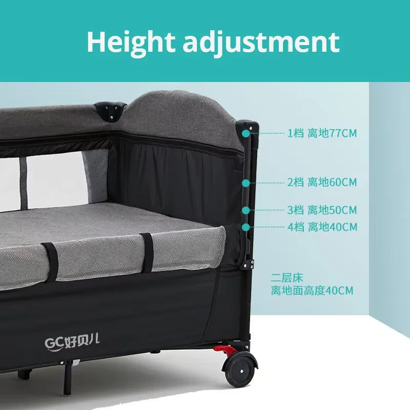 MOEYE Baby Bed Portable Baby Cribs with Diaper Table Baby Sleep Cradle Multifunctional Playpen Crib